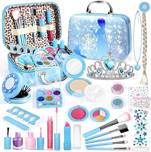 Miniatura 8 de INNOCHEER Kit de maquillaje para niños, juguetes congelados para niñas, kit de maquillaje lavable de doble capa, maquillaje congelado para niñas