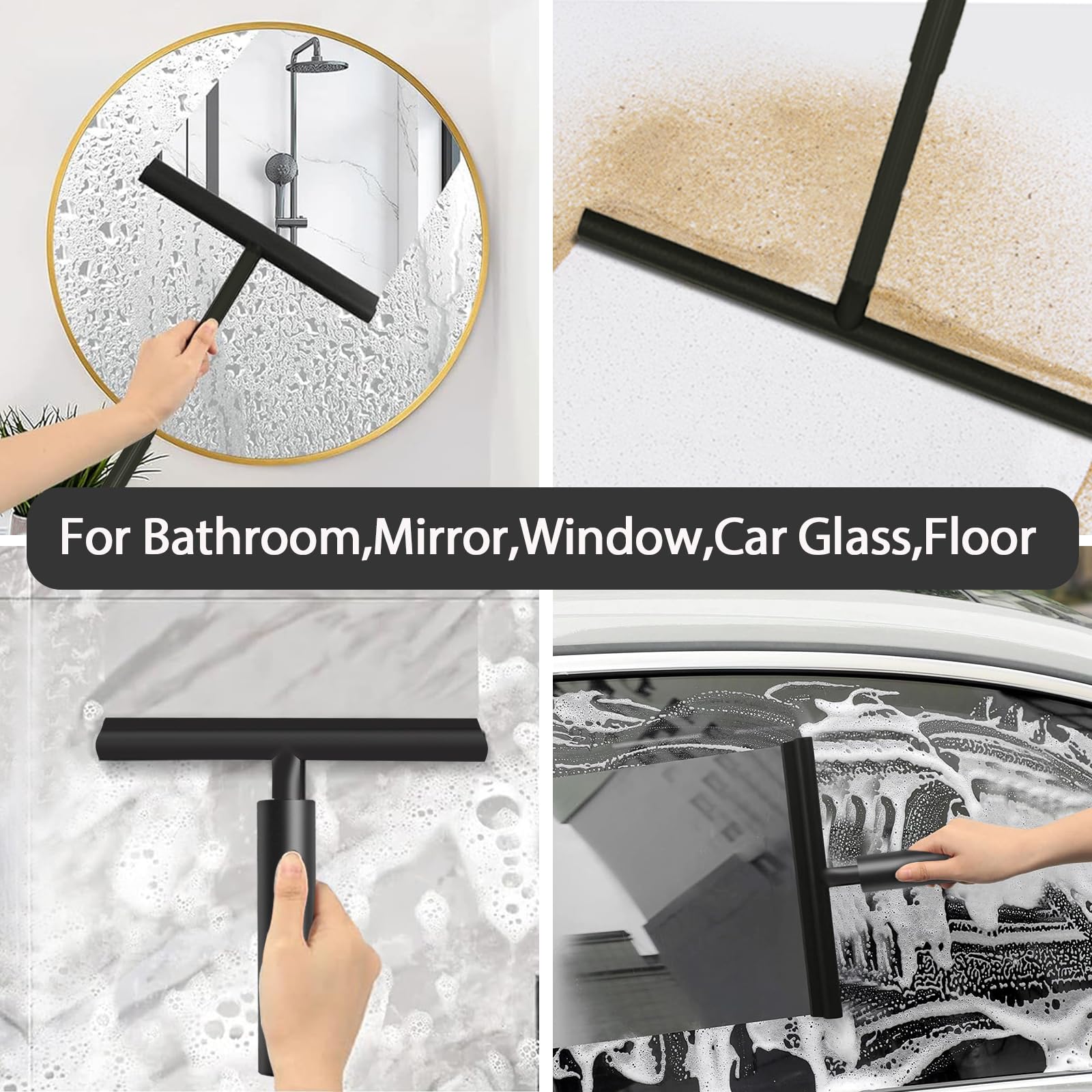 Tergivetro per Doccia, Tergivetro da Bagno, Retrattile 25-95cm Tergicristallo per Doccia, Tergicristallo Doccia Nero per Finestre,Specchi,Bagno Pulire Superfici Lisce