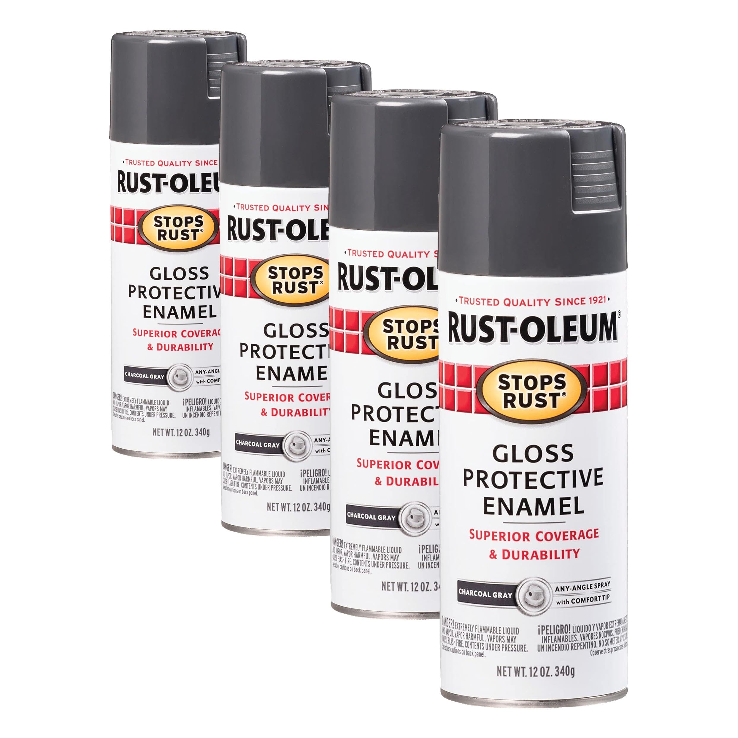 Rust-Oleum 7784830 Stops Rust Spray Paint, 12 oz, Gloss Charcoal Gray (Pack of 4)