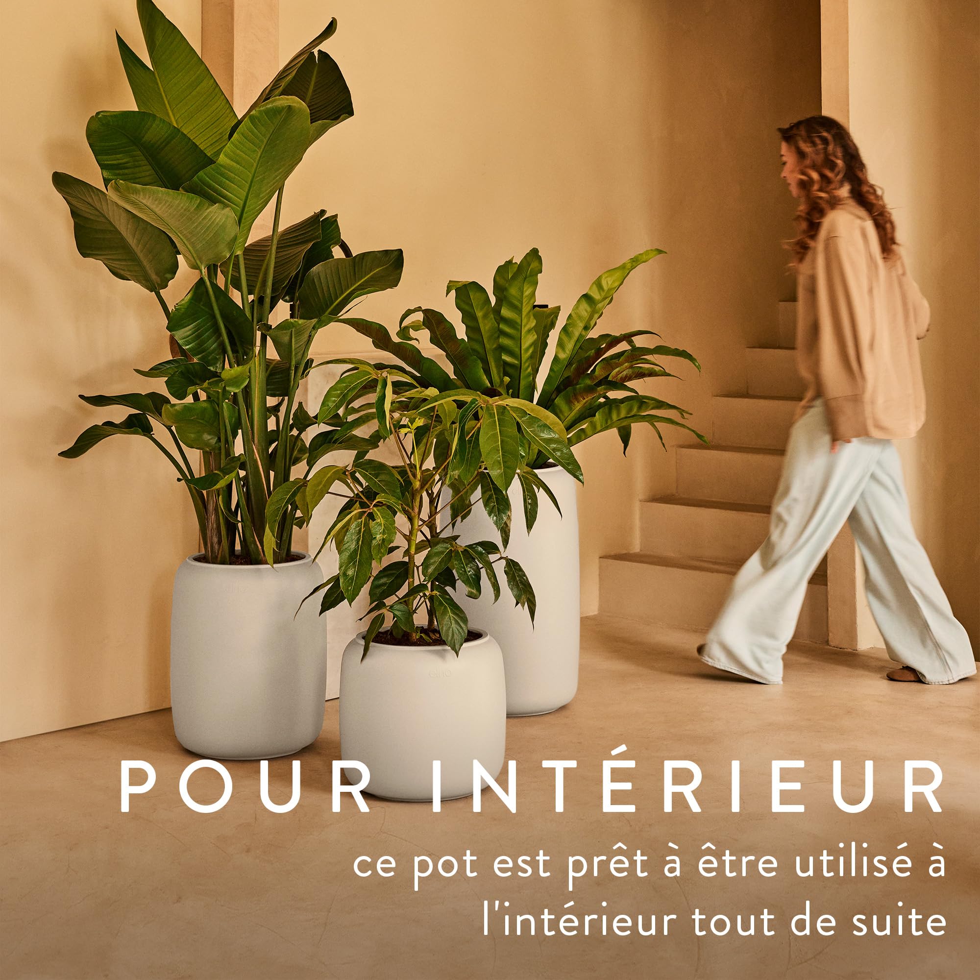 Elho Amber Beads Small 40cm Pot de Fleur - Linen White | Ø 39.2 x H 34.9 cm | Convient à une Utilisation Extérieure | Plastique 100% recyclé