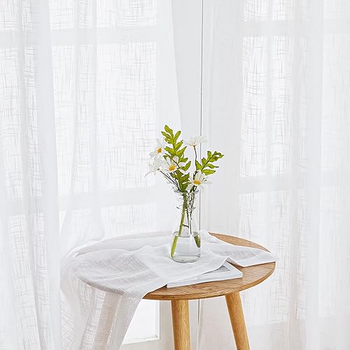 Miniatura 3 de PONY DANCE Cortinas de café de 45 pulgadas de largo, con aspecto de lino, semitransparentes, cortinas casuales con pestaña trasera para baño