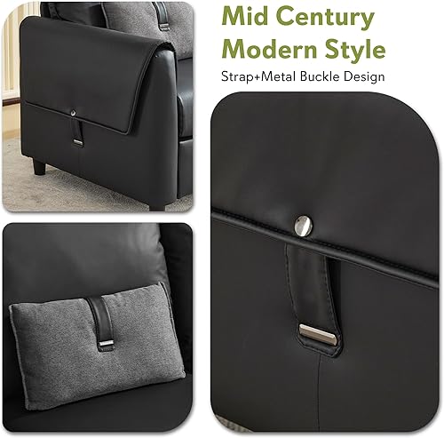 Miniatura 5 de STHOUYN Sofá de piel sintética de 88 pulgadas para sala de estar, sofá de oficina negro para espacio pequeño, cómodo sofá de cuero de 3 plazas con