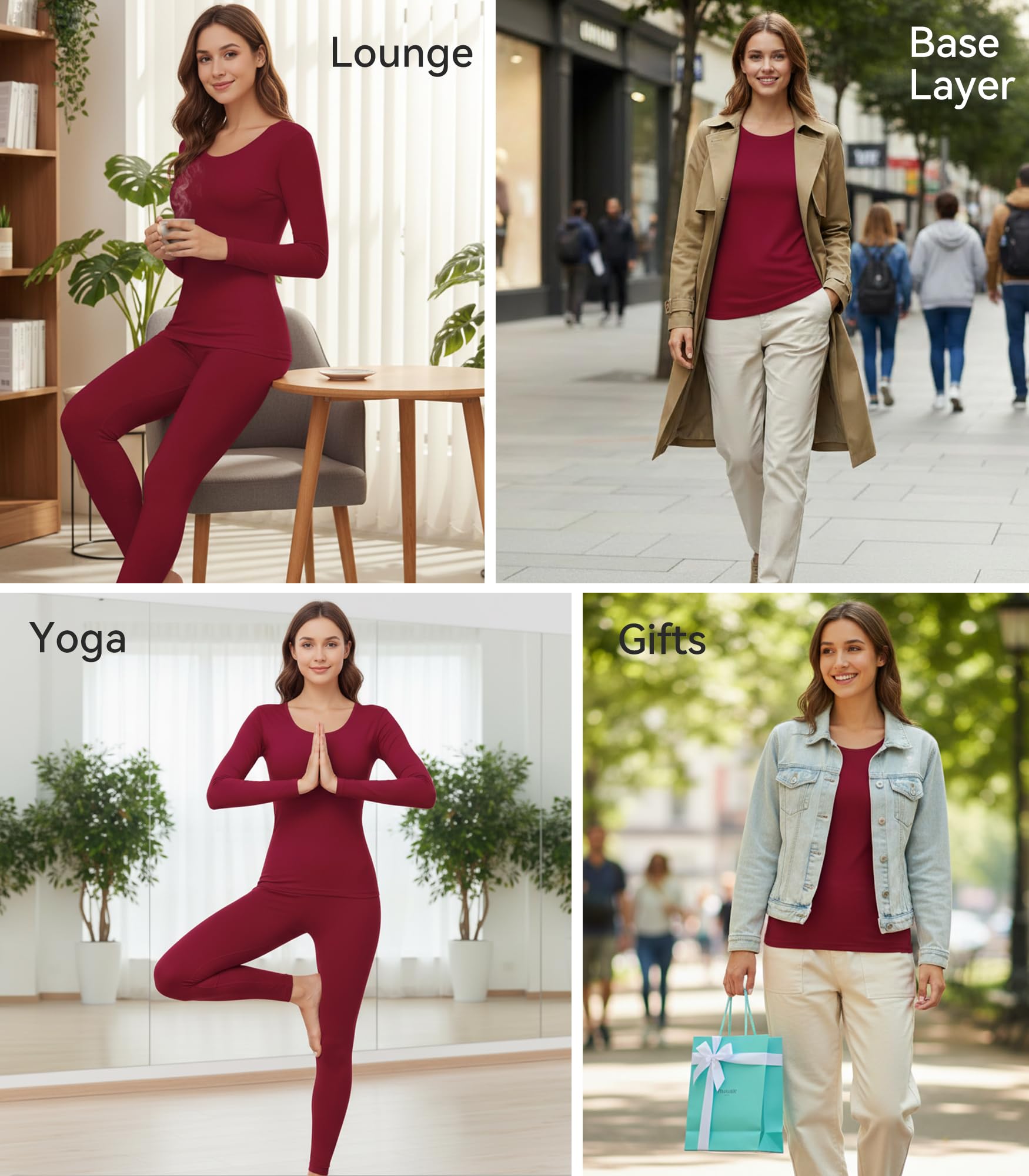 WiWi Biancheria intima morbida da donna termica, set pigiama super caldo strato base top pantaloni pigiama viscosa di bambù S-3X