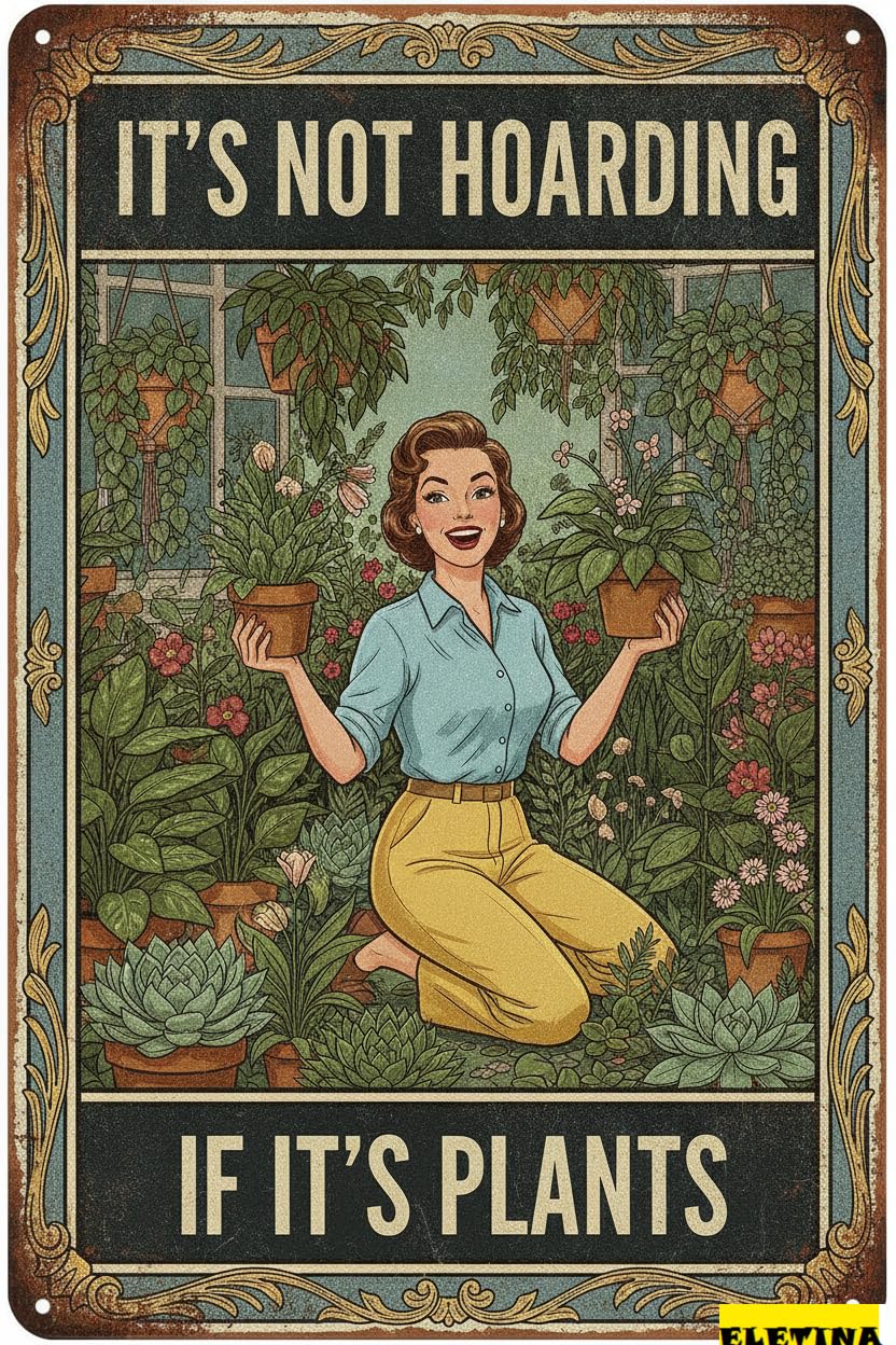 Personalized Sign for Man Cave Vintage Gardening Metal S It's Not Hoarding If It's Plants Funny Tin Retro Wall Decor Home Garden Yard Grennhouse 8x12in Private Property Decorative