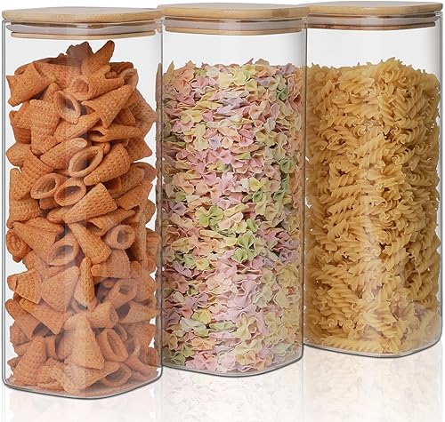 Miniatura 8 de Tarros de vidrio para almacenamiento de alimentos, paquete de 6, recipientes de vidrio transparente de 4 x 4 pulgadas con tapa de bambú herméticos
