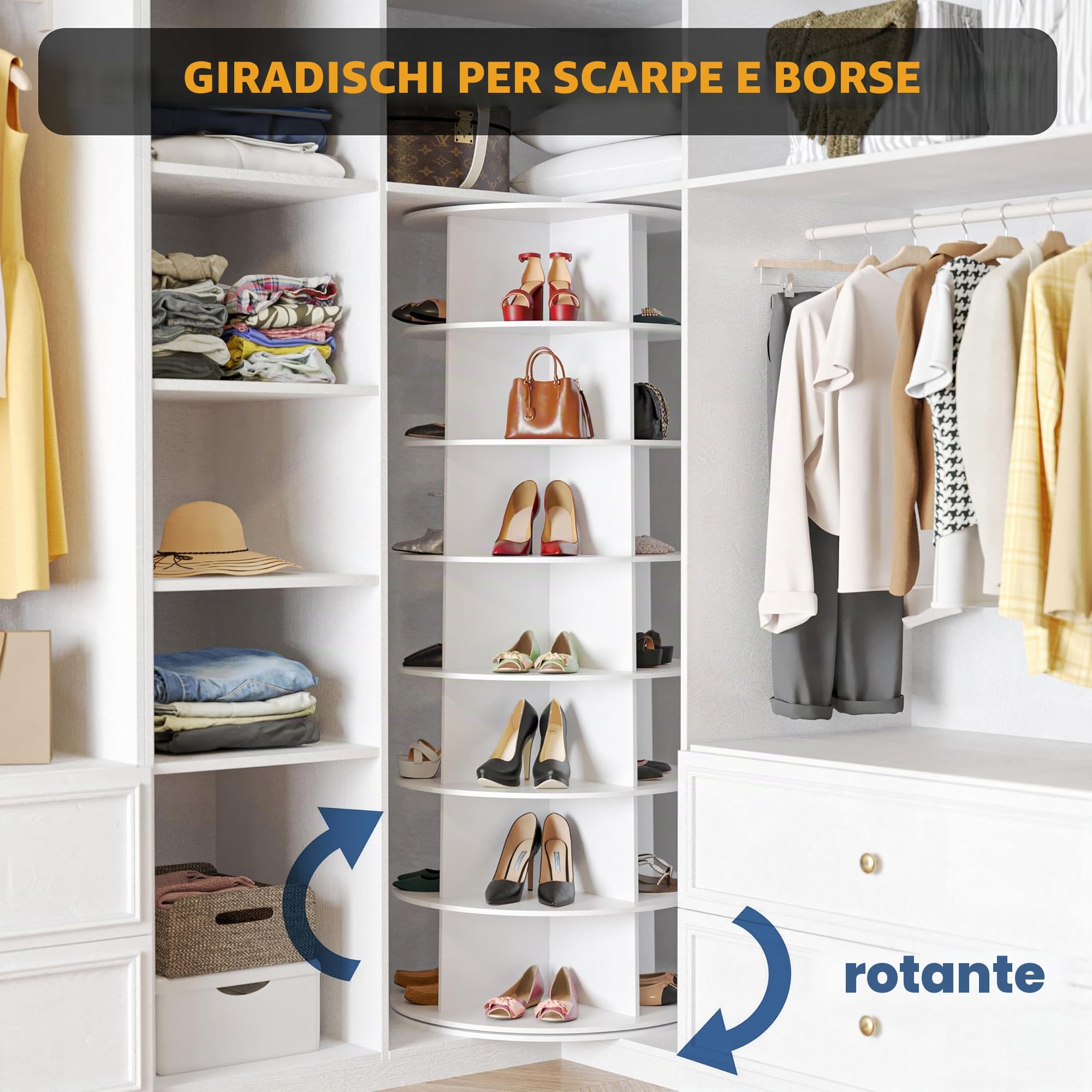 SpaceAid Scarpiera rotante Torre a 7 ripiani, Espositore per scarpe girevole Lazy Susan, Scarpiera girevole a 360° per riporre scarpe Giostra rotonda, Organizzazione verticale per borsette e scarpe