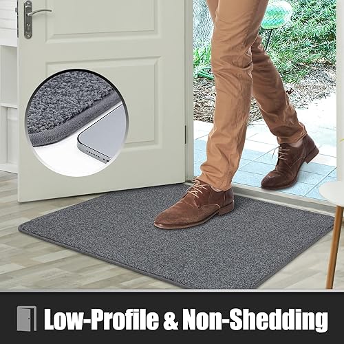 Miniatura 6 de Tapete antideslizante para puerta delantera y trasera, absorbente de 24 x 35 pulgadas, atrapador de suciedad, de perfil bajo, duradero y lavable