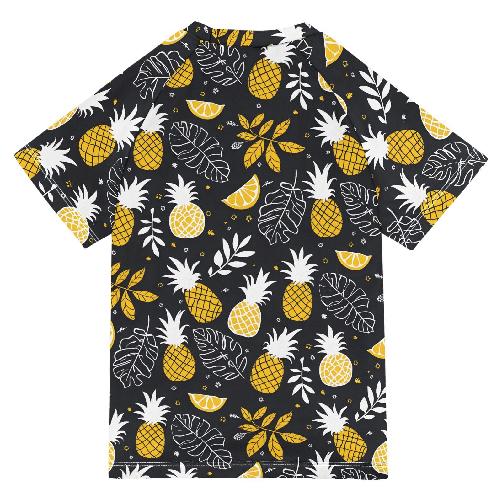 ALAZA Boys Swim Shirt Short Sleeve Rash Guard for Boys Girls UPF 50+ Pineapples Black Yellow 9-10T