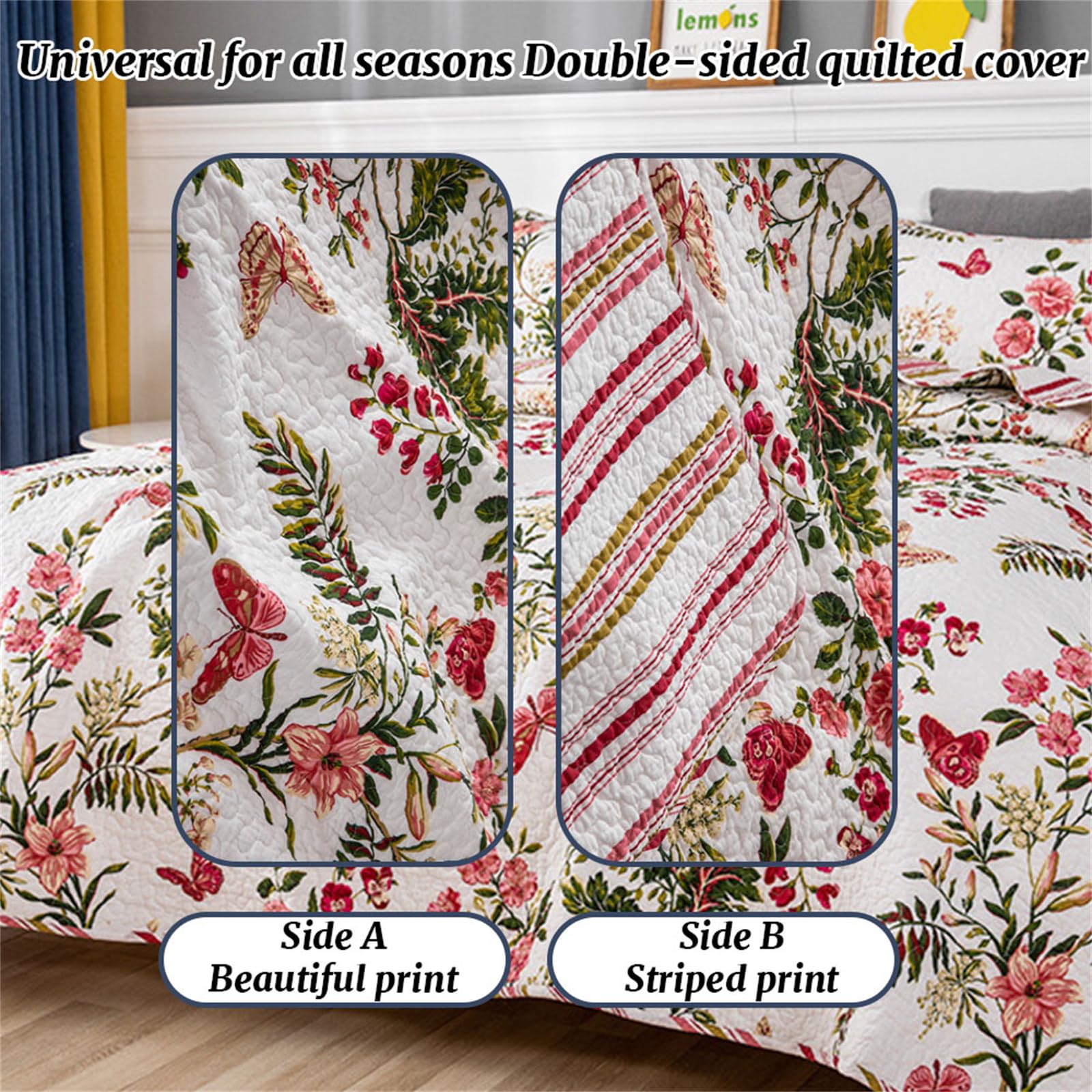 Odot Colcha Verano para Cama 230, Colcha Bouti Fina con 2 Fundas de Almohada Colcha Acolchado Ligera Suave para Colcha Cubre Cama Multiusos (230 * 250+50 * 70cm,Mariposa)