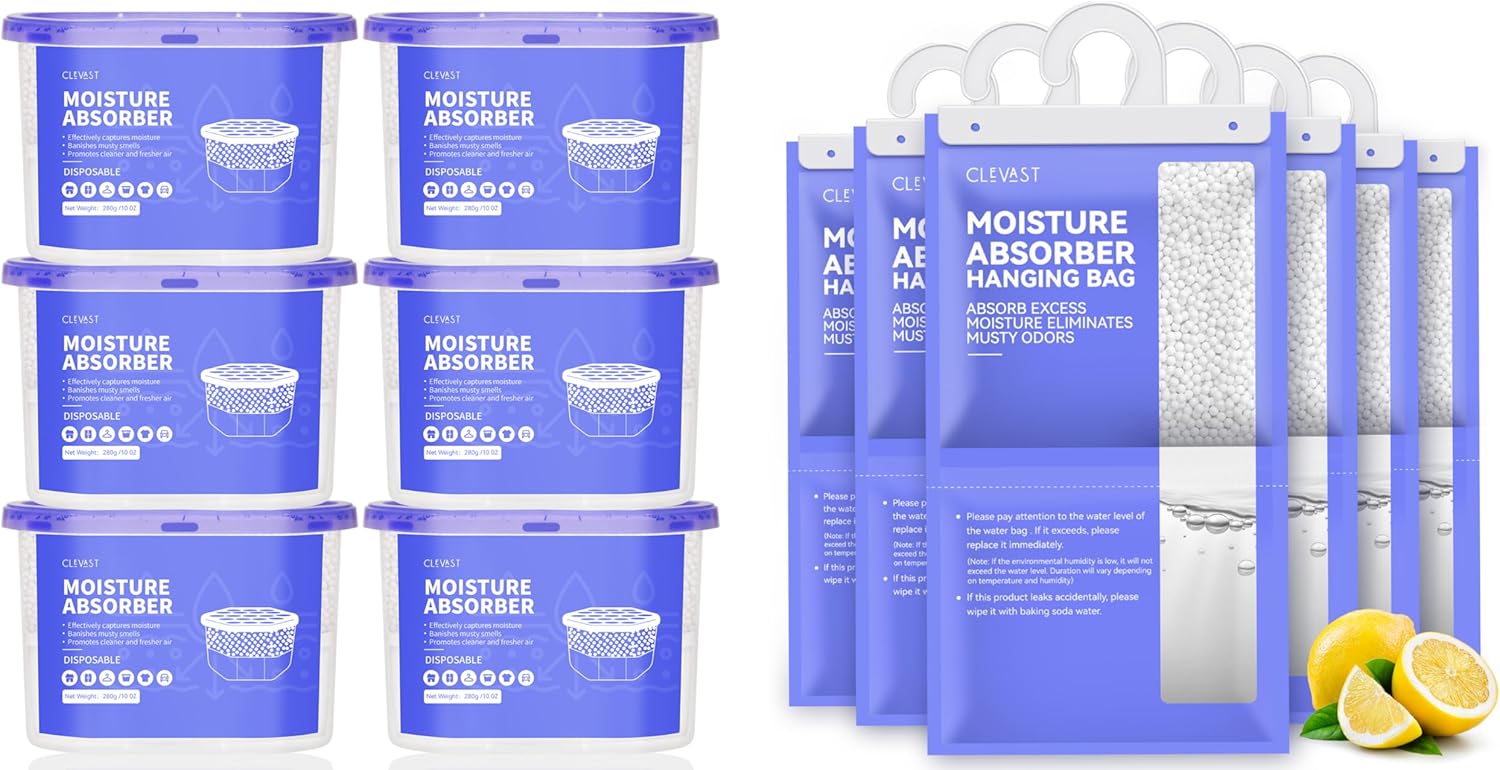 CLEVAST Moisture Absorber Boxes Unscented and Bags Lemon Scented