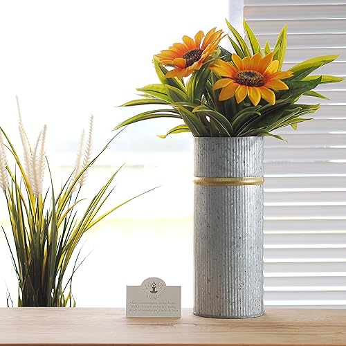 Miniatura 4 de Hosley Juego de 2 jarrones galvanizados con borde dorado, ideales para decoración de cocina de granja, elegancia rústica y atractivo moderno en una