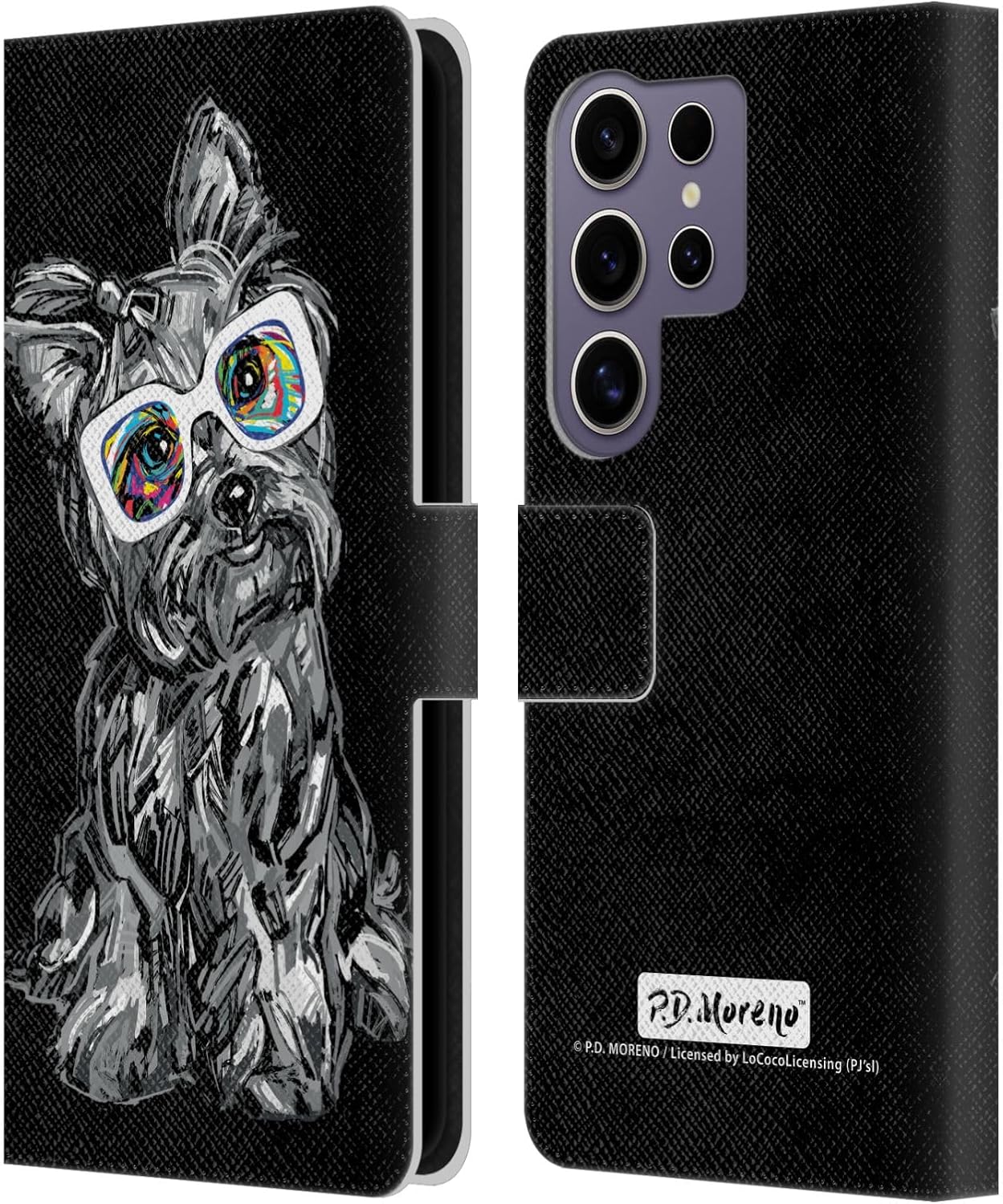 Head Case Designs Officially Licensed P.D. Moreno Yorkie Black and White Dogs Leather Wallet Case Compatible with Samsung Galaxy S25 Ultra