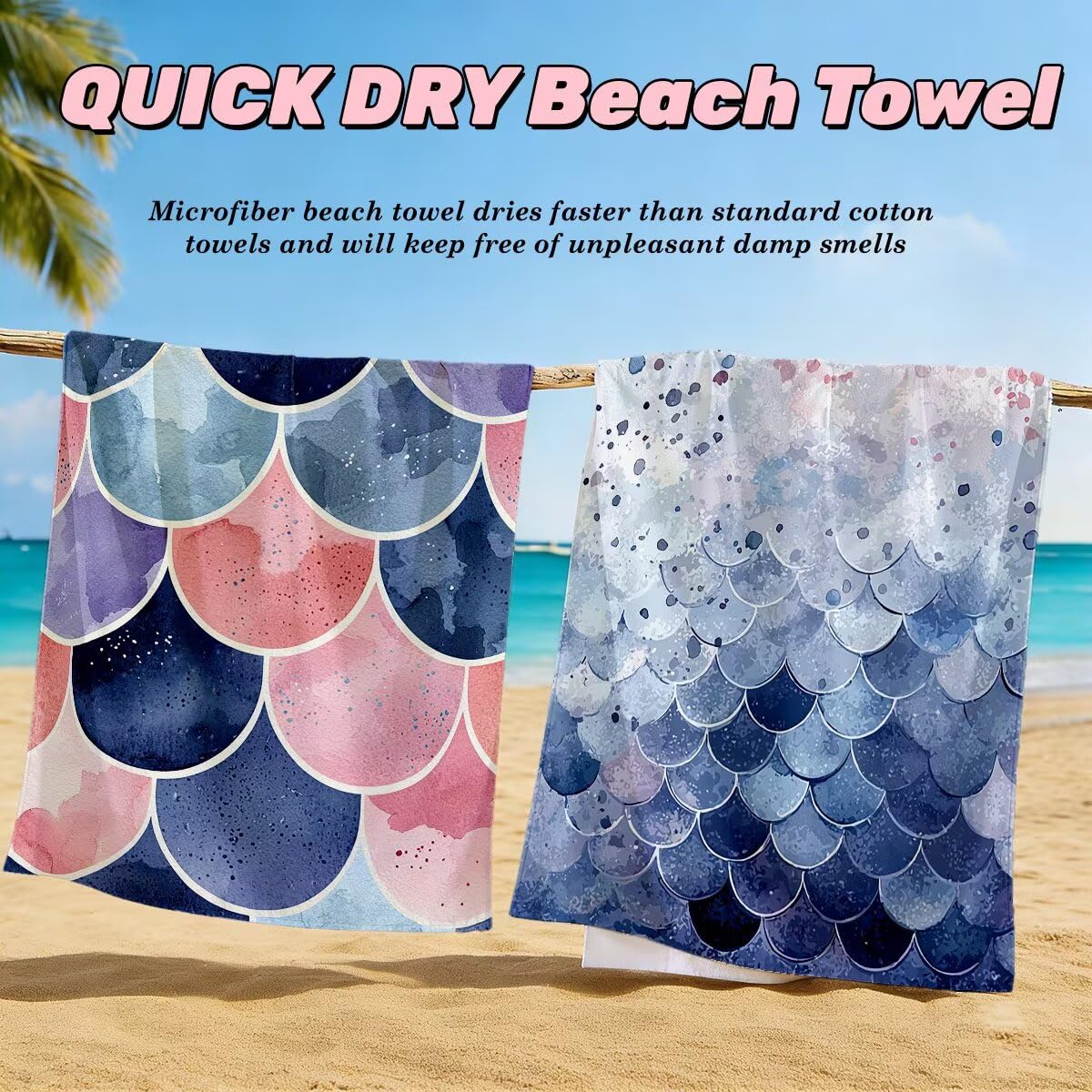 Toalla Playa 80x160 cm, Toalla Gimnasio Microfibra Secado Rapido, Juego de 2 Antiarena Toallas de Playa, Ligera Compacta Toallas Microfibra Grande para Viaje, Regalo Hombre Mujer (Geometría) -4515
