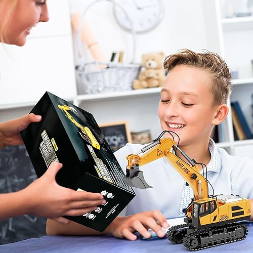 Miniatura 8 de 82.4 F Excavadora a control remoto, juguete de vehículos de construcción RC a escala 120, 12 canales, 2.4 GHz, camión eléctrico, caja de arena,