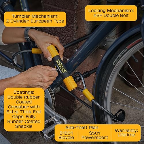 Miniatura 4 de OnGuard Bulldog LS U-Lock - Grillete de acero endurecido de 0.512 in con bloqueo de doble perno X2P, núcleo de cilindro Z y marco extendido de