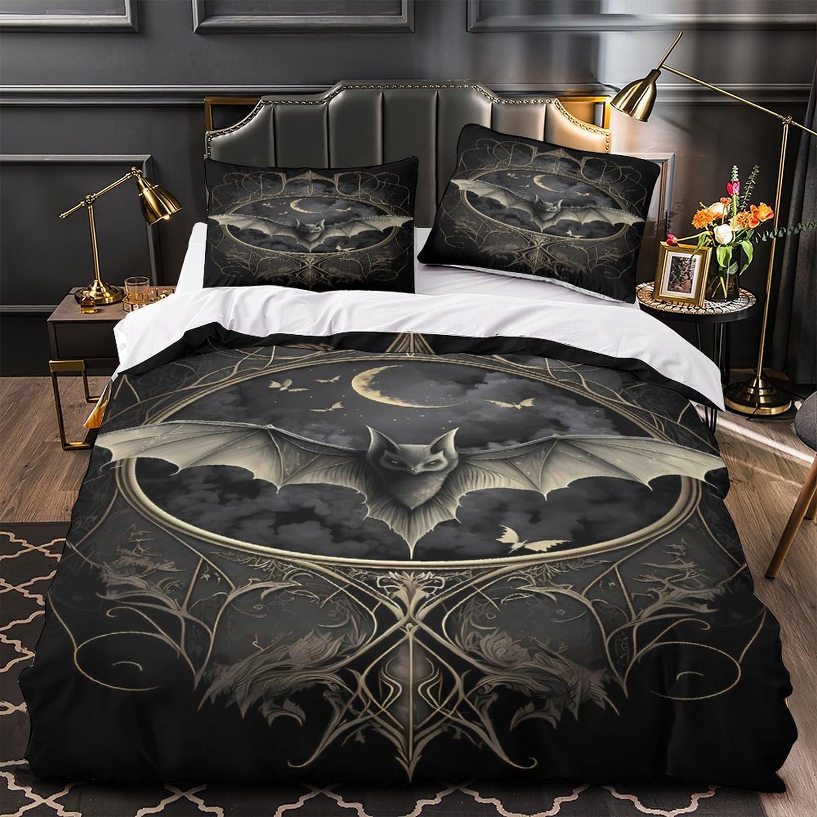 Housse de couette gothique chauve-souris 220x240 microfibre lit double fantastique