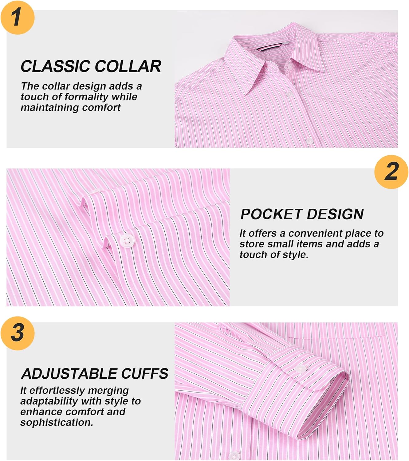 Damipow Striped Button Down Shirt Women Dress Shirts Long Sleeve Cotton Oversized Shirts for Women Work Blouses - Image 5