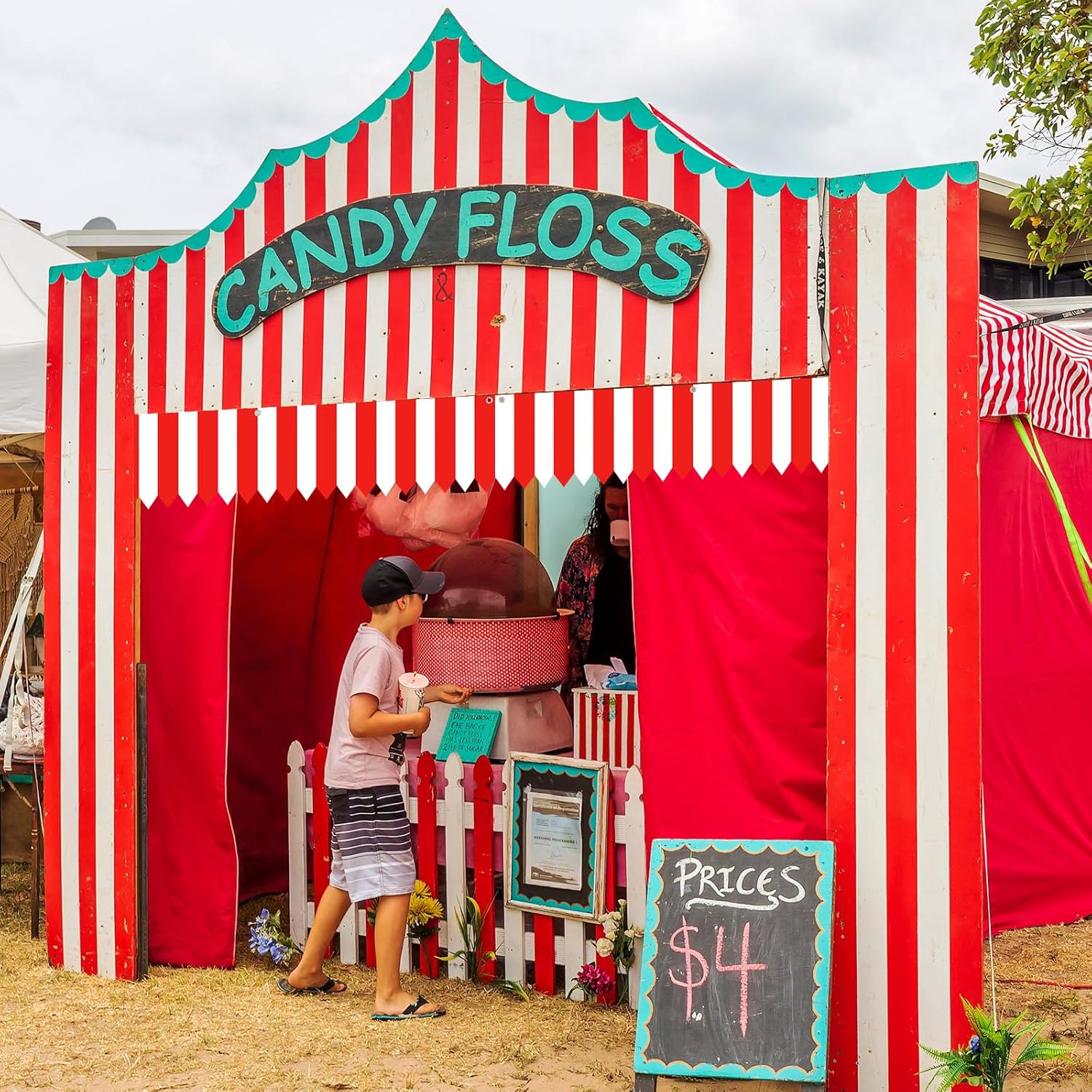 Carnival Tent Circus Theme Party Decorations White and Red Striped Circus Awning Decor 3D Awning Circus Tent Canopy for Carnival Theme Party Decor, 9.84 x 78.74 Inch(9 Pcs)