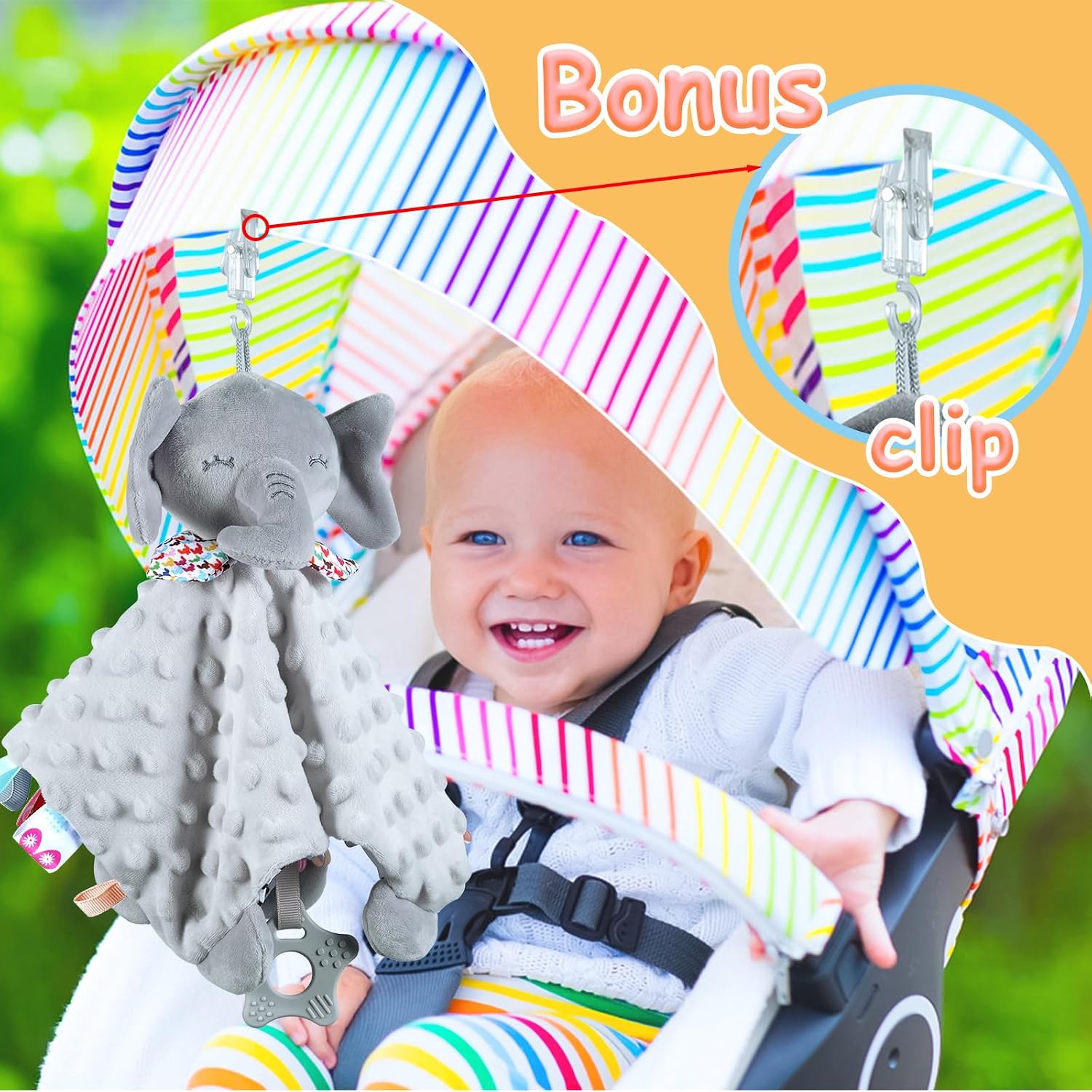 Elephant Security Blanket with Tags Teether Animal Taggie Soft Baby Blankets for Boys and Girls Baby Stuff for Newborn Toys Snuggle Baby Lovey Dotted Blanket Animal Soothing Crib Toy