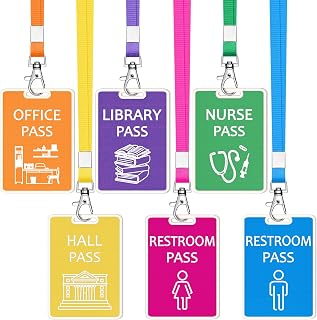 Sabary 6 Sets Hall Passes for Classrooms Wood,Rainbow Color,Rectangle | Unbreakable Bathroom Restroom Passes for Classrooms, Office Library Nurse Teacher Supplies, Durable for Students