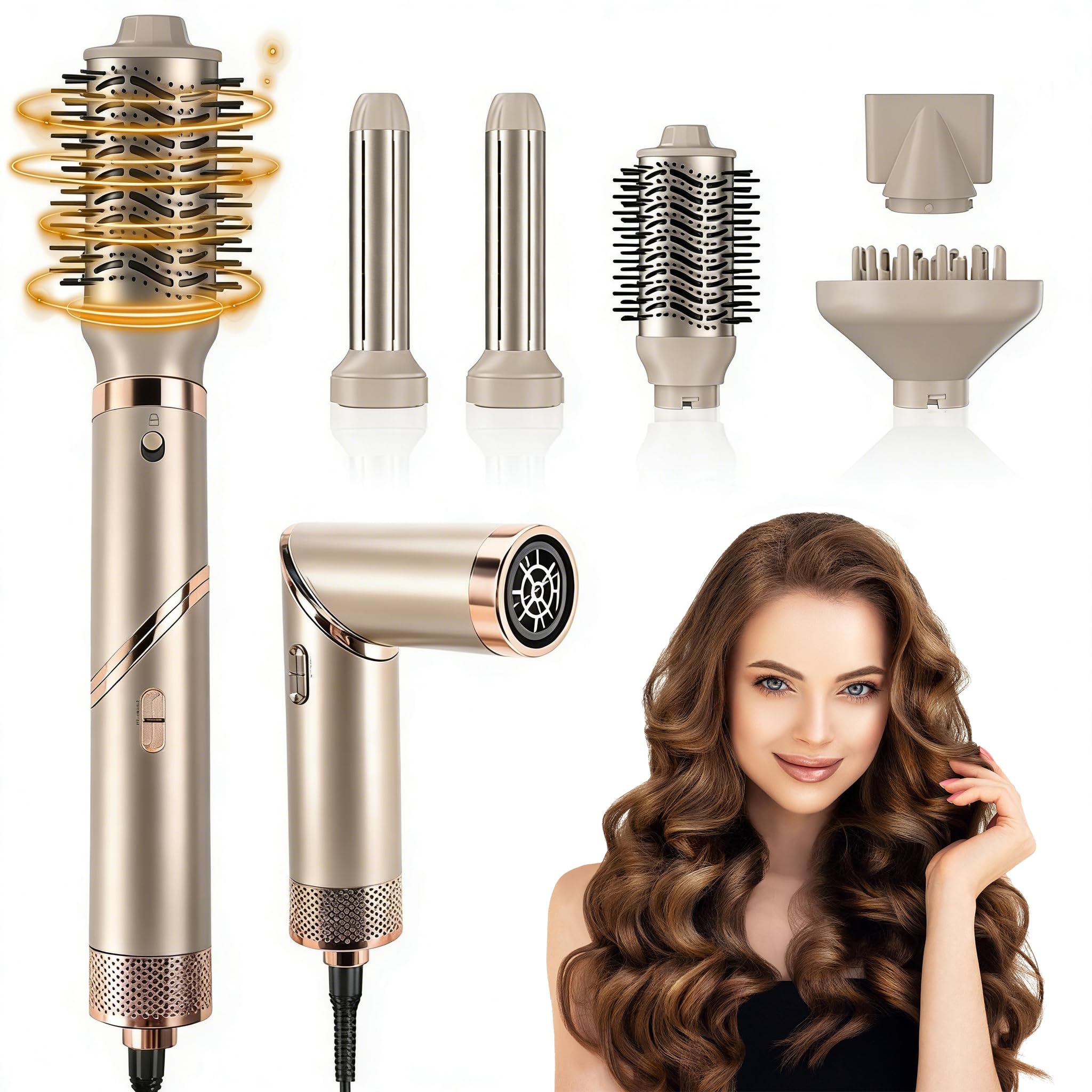 Anluomania Spazzola Asciugacapelli 5 in 1, Spazzola Ad Aria Calda 1000W, Asciugacapelli, Air Styler, Ferro Arricciacapelli Ad Aria Calda, 3 Temperatura, per Capelli Ricci, Volumizzante, Lisciante