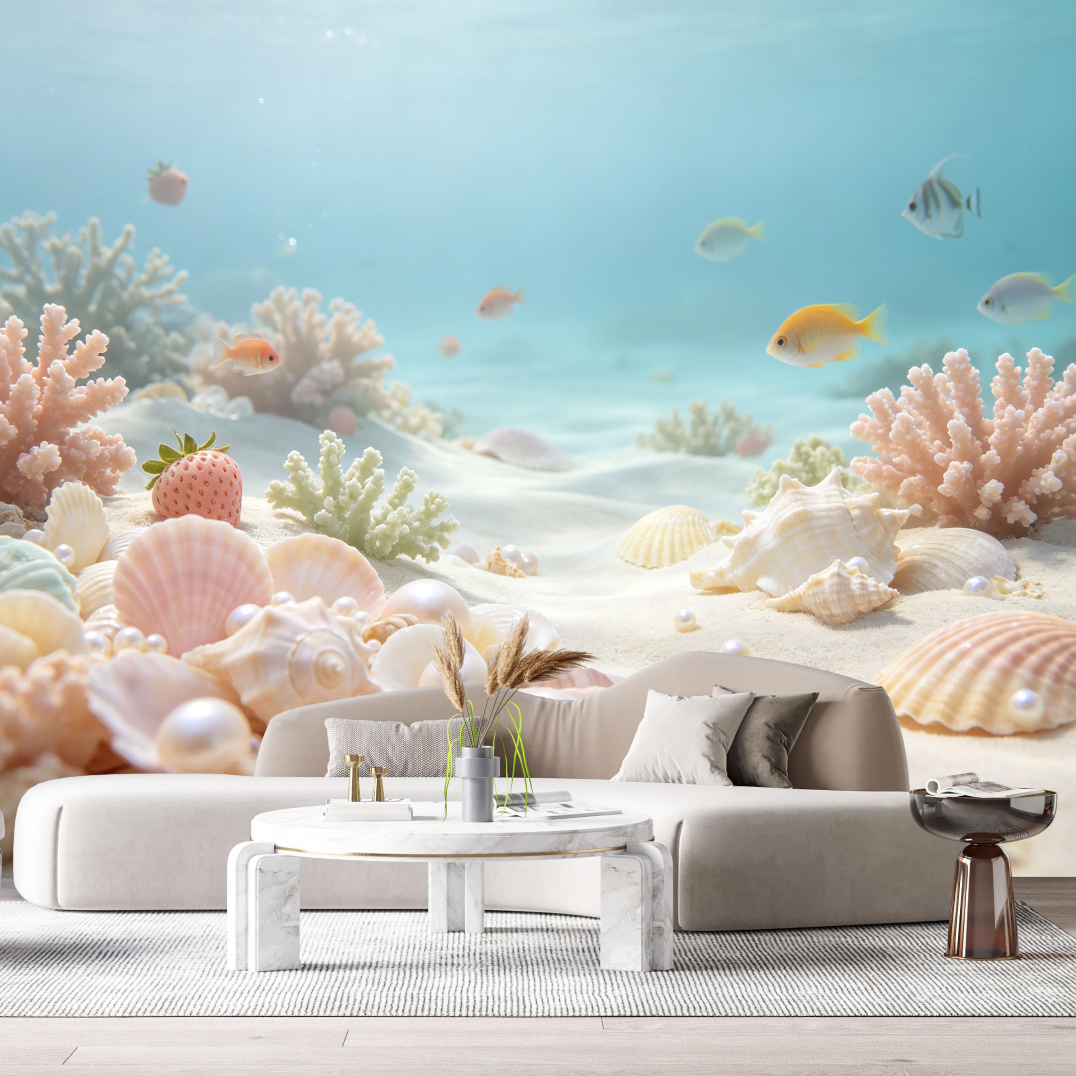 Custom Size Wall Murals Ocean Marine Tropical Coral Reef Seashells Pearls SelfAdhesiveWall Fabric Removable Wallpaper Wall Decor for Living Room Bedroom Bathroom