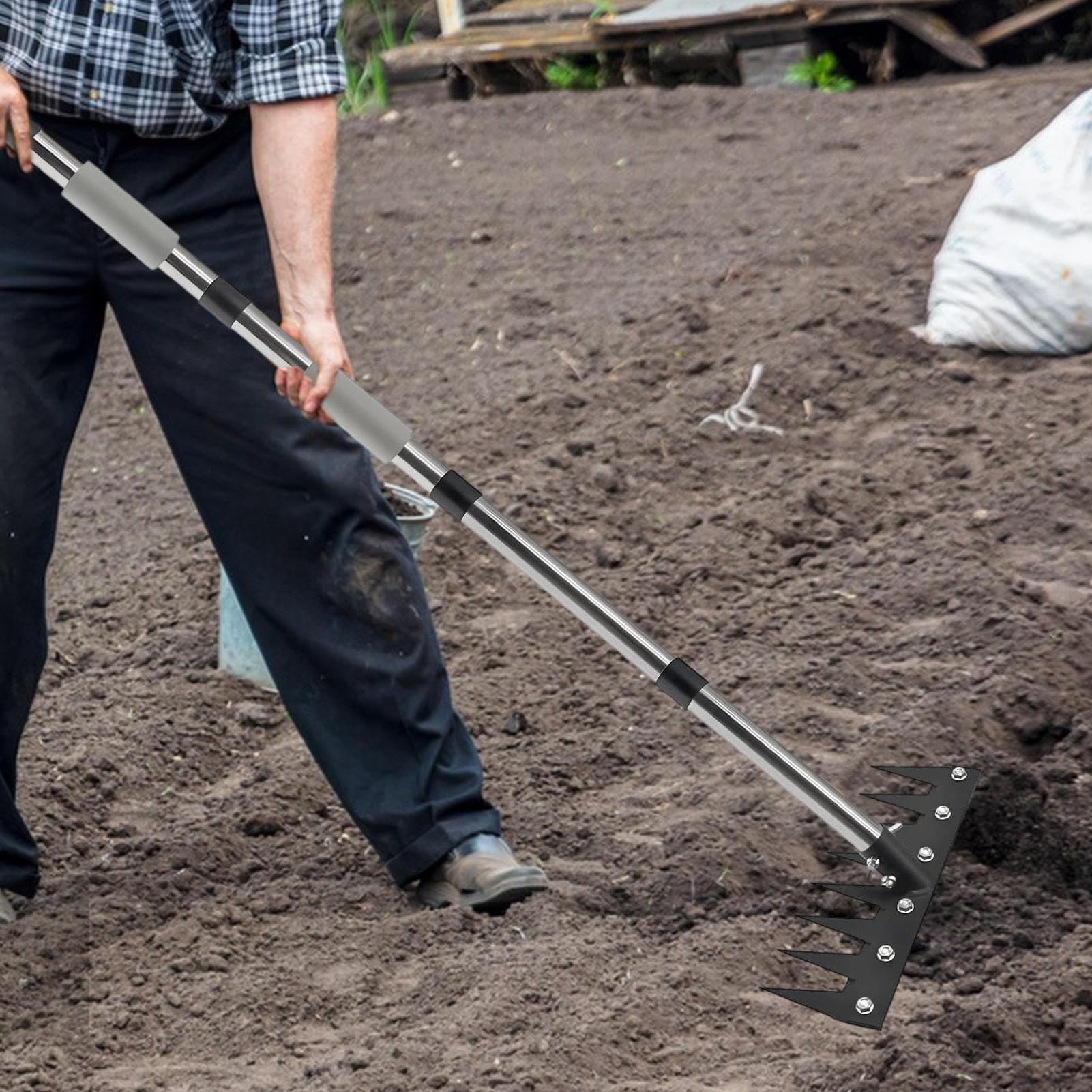 Herramienta De Deshierbo De Mango Largo | Desbrozadora Manual para Jardinería Paisajismo Y Airear Suelo | Escardador Telescópico para Jardinería para Limpiar Acículas Suelo Macizos De