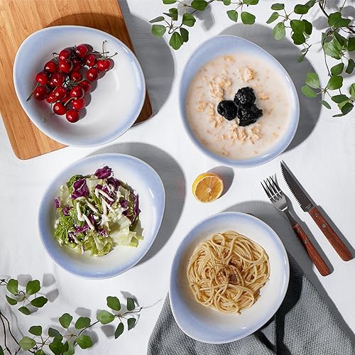 Miniatura 5 de ONEMORE Tazones de sopa aptos para horno, cuencos de cerámica para pasta, de 20 onzas, juego de 4 cuencos de cereales anchos y poco profundos, aptos