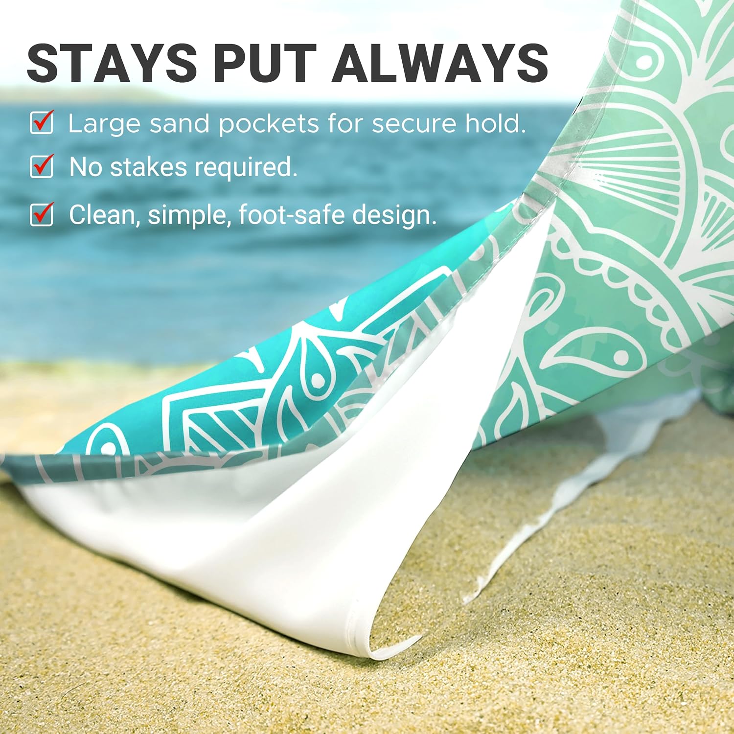 Sunlit Silky Soft Sand Proof Beach Blanket 106"x81" / 85"x72" Sand Proof Mat with Corner Pockets and Mesh Bag for Beach Party, Travel, Camping and Outdoor Music Festival, Mandala image 4