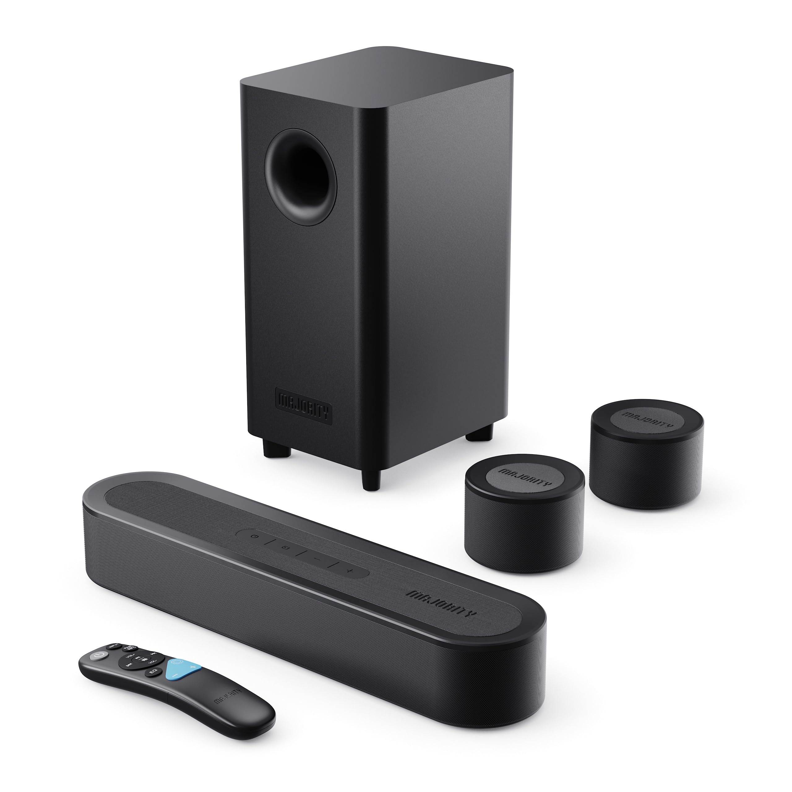 Majority Bowfell Halo Barre de Son TV | 230W Dolby Audio Home Cinema Enceinte TV | 5.1 Enceintes pour Téléviseur avec HDMI eARC | Soundbar Caisson de Basse Filaire | Mini Barre de Son PC Bluetooth