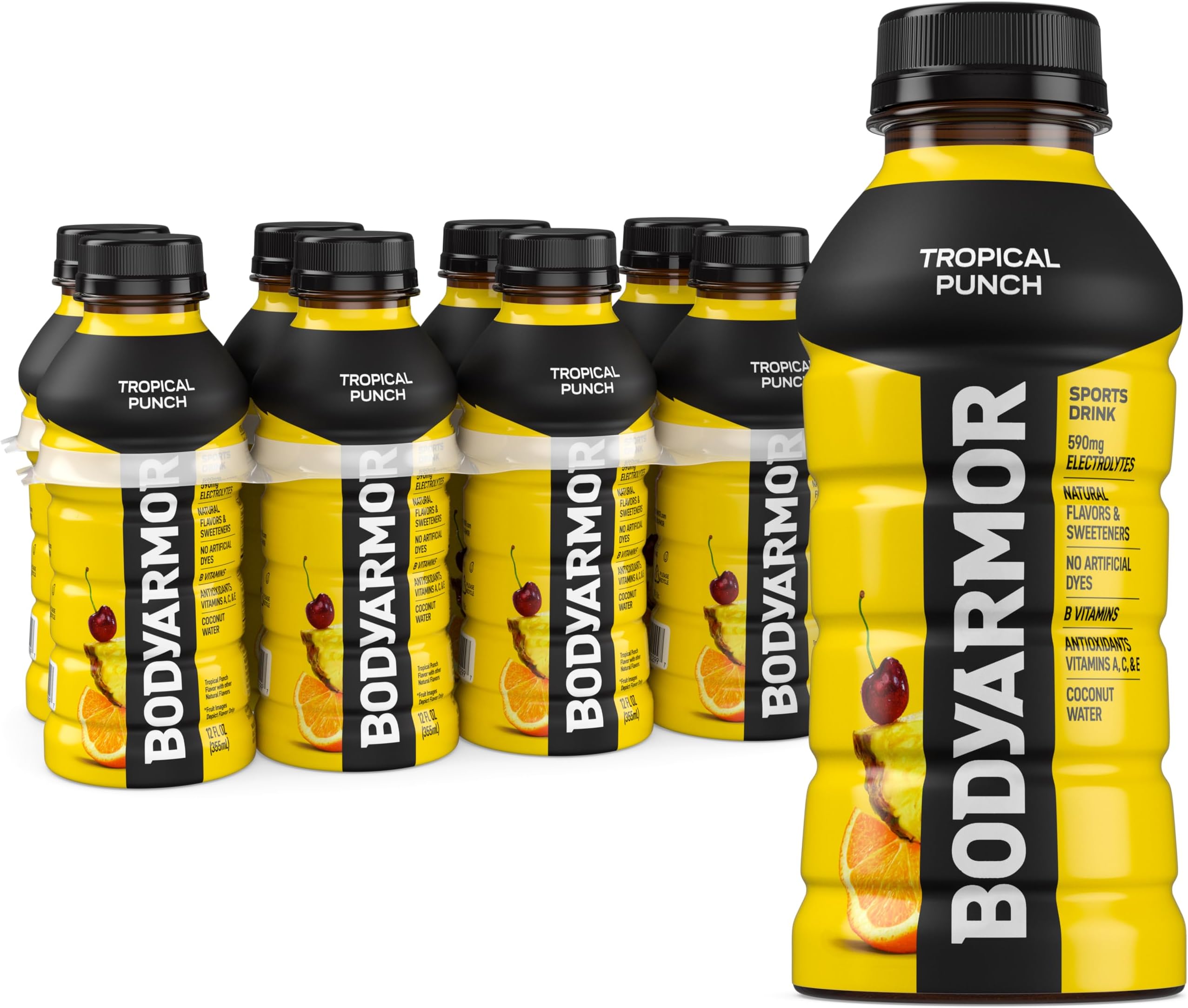 BODYARMOR Sports Drink, Tropical Punch, Electrolyte Drink Hydration, 12 Fl Oz Bottles (8 Pack), Flavored Coconut Water with B Vitamins & Antioxidants