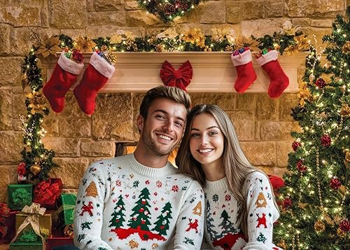 Miniatura 2 de CHAIYA Fondo de chimenea de Navidad de 7 x 5 pies para estudio de retratos familiares, decoraciones de invierno y fondo de fotos CY036