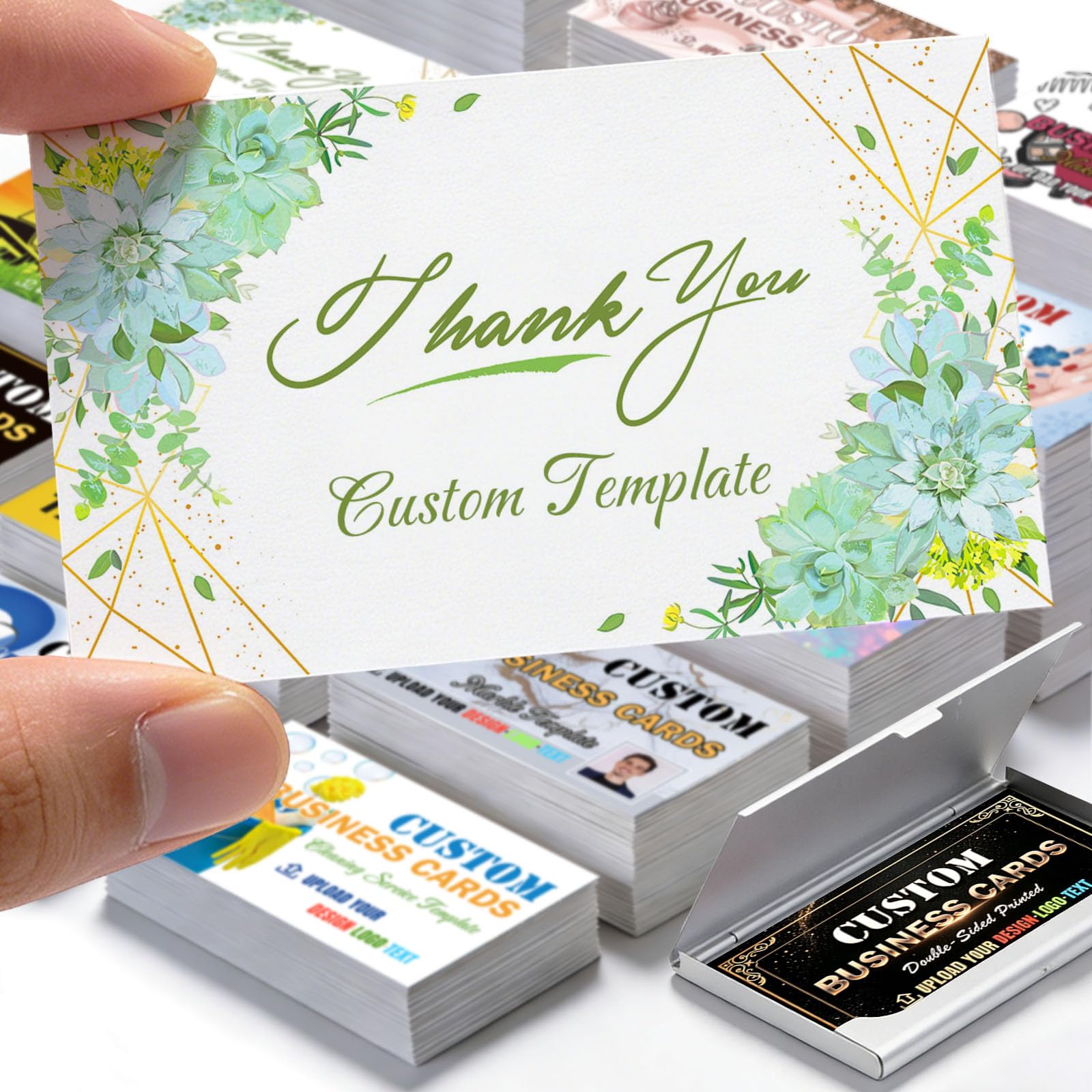 Custom Business Cards Personalised with Logo, 300gsm Waterproof Matte Paper Cards Customisable Double Sided Printed with QR Code Photo Text for Small Business and Events, 100-1000 Pcs
