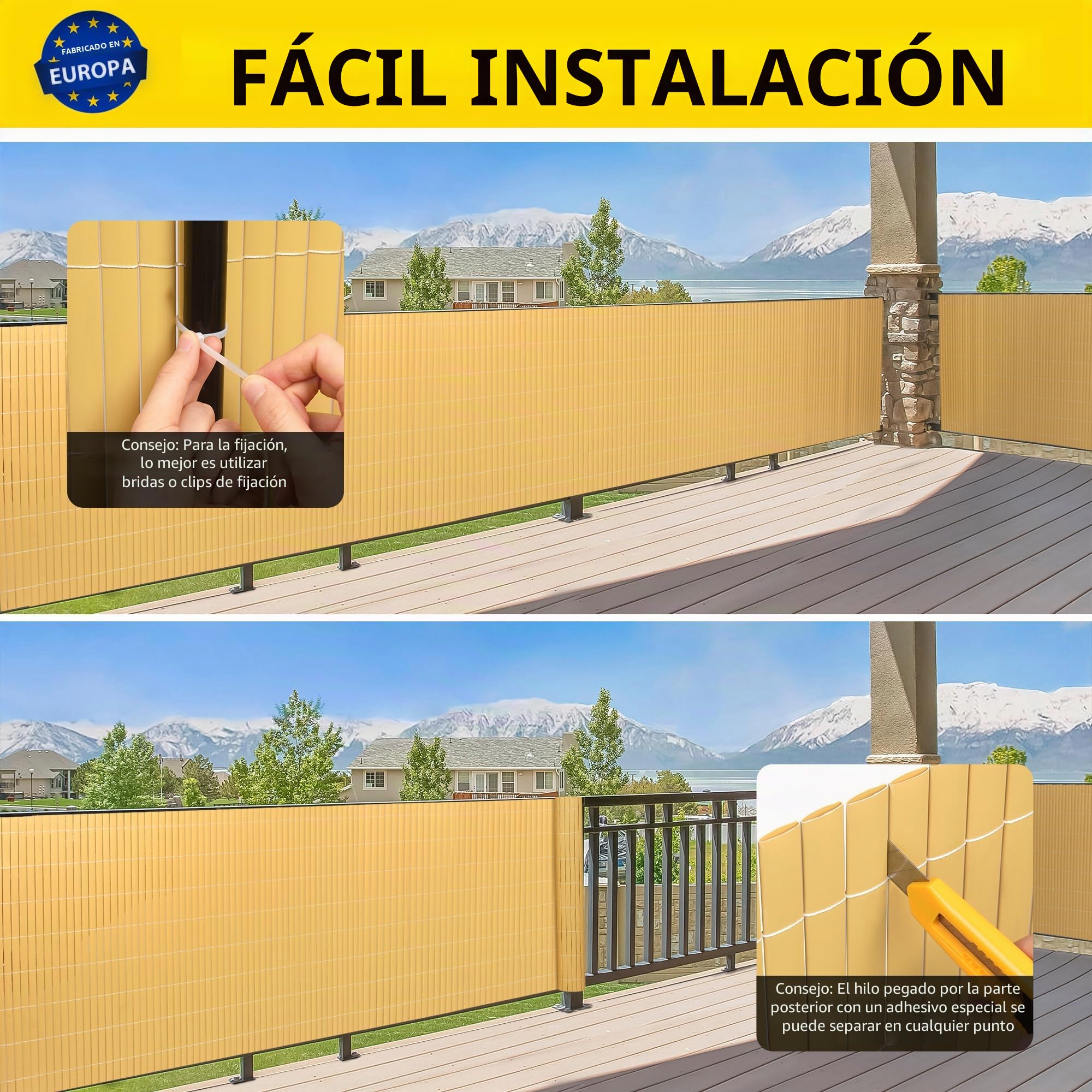 jarolift Estera de PVC Estándar, Cañizo Ocultación PVC Cara, Pantalla Protección Valla Privacidad para Jardín, Balcón, Terraza, 80 x 300 cm, Bambú