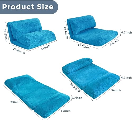 Miniatura 2 de MAXYOYO Puf Cama de suelo, sofá de piel sintética para adultos, sofá plegable de espuma con relleno de espuma, colchón de suelo de tamaño
