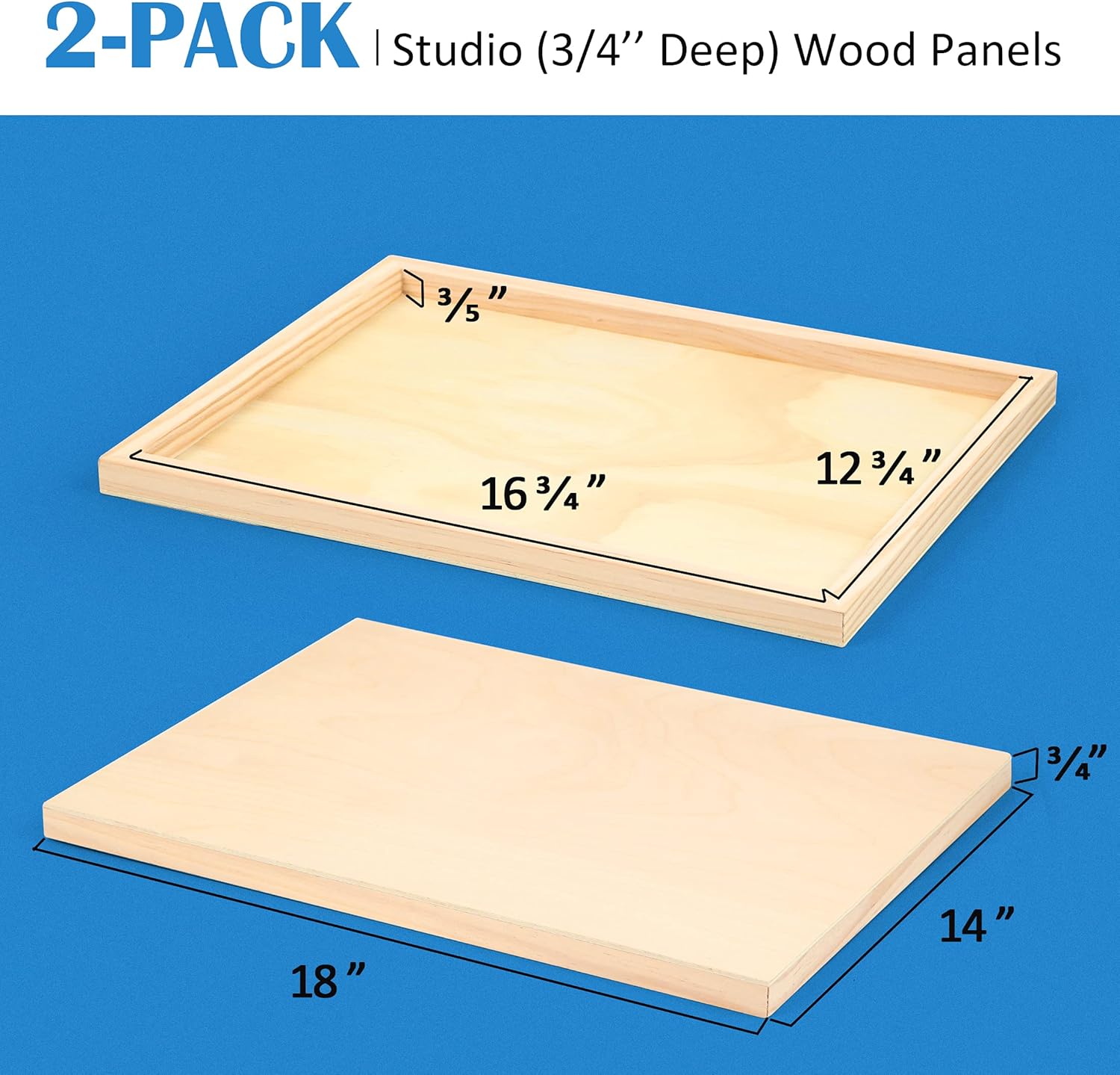 unfinished birch wood canvas panels kit, falling in art 2 pack of 14x18’’ studio 3/4’’ deep cradle boards for pouring art, crafts, painting, and more 14*18 2-pack