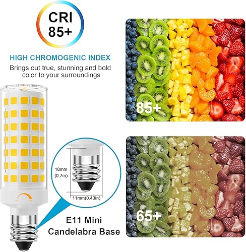 Miniatura 4 de Bombilla LED E11 de 7 W regulable, JDE11 120 V 75 W equivalente a halógeno, base de mini candelabro E11, 3000 K blanco cálido, bombillas T4 E11 para