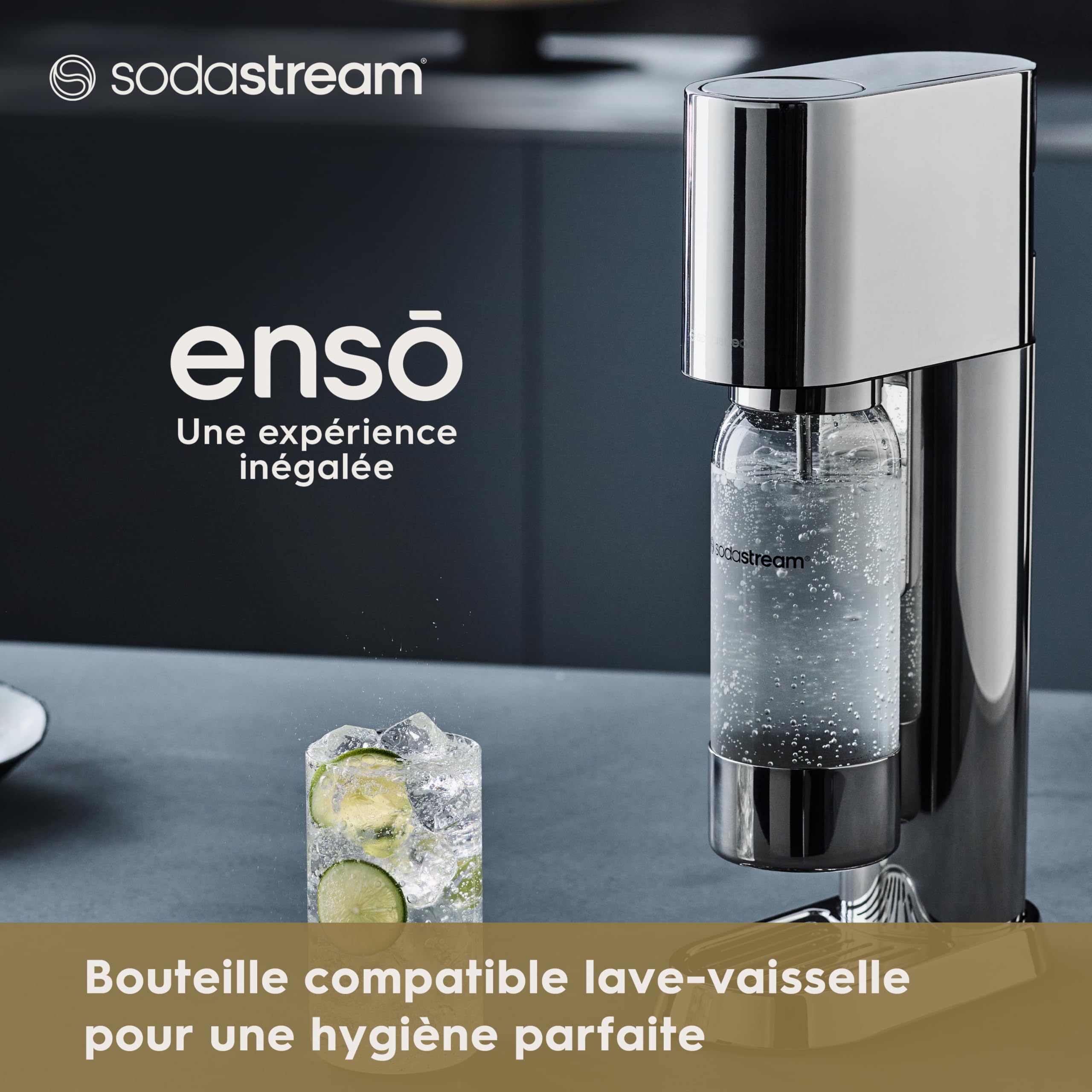 sodastream ensō Machine à Eau Pétillante et Soda | Pack 1 Bouteille 1L Compatible Lave-Vaisselle | Finition Acier Inoxydable