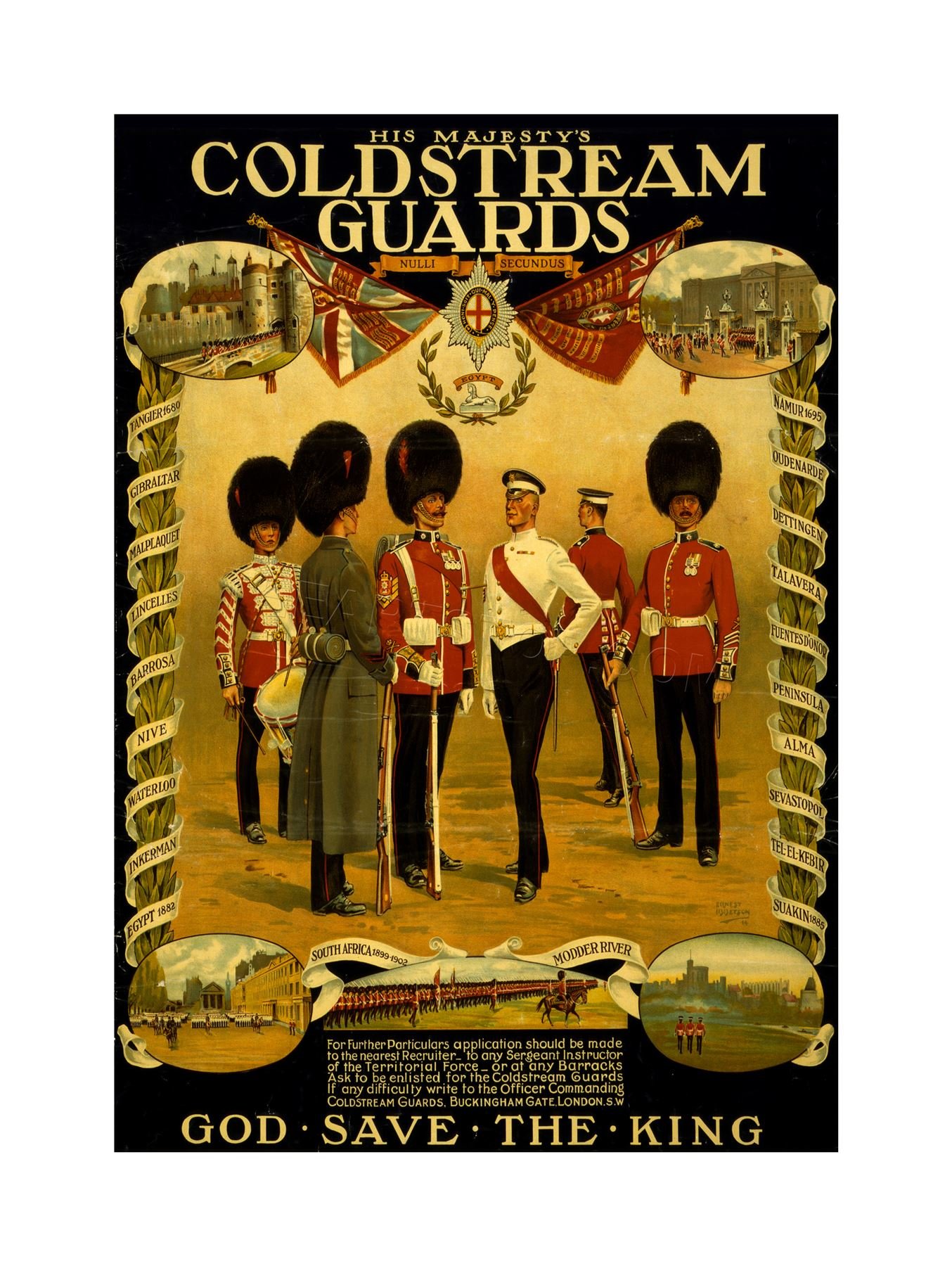 Wee Blue Coo Vintage Ad War WWI Britain Enlist Coldstream Guard King Wall Art Print
