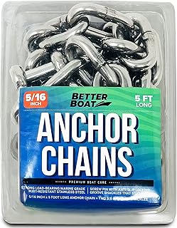 Stainless Steel Anchor Chain, Boat Anchor Chain, Anchor Chains for Boats, Stainless Anchor Chain, Double Boat Anchor Shackle Link Ends Marine Grade Boat Accessories 3/16", 1/4", or 5/16" Width