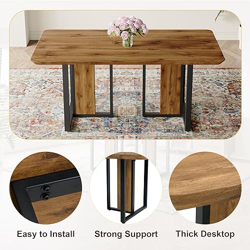 Miniatura 6 de Juego de mesa de comedor de madera para mesa de comedor de 4,67 pulgadas, mesa rectangular de madera, mesa gruesa con patas resistentes, mesas de