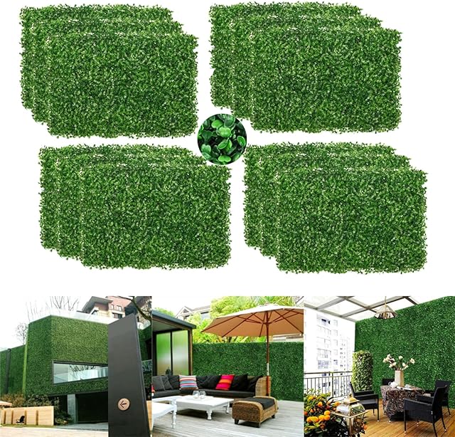 tonchean 12PCS Artificial Plant Wall Panels Artificial Boxwood Hedge Panel Garden Hedge Screening Screen Fake Grass Privacy Mat for Outdoor Garden Fence Backyard Greenery Walls 60x40cm