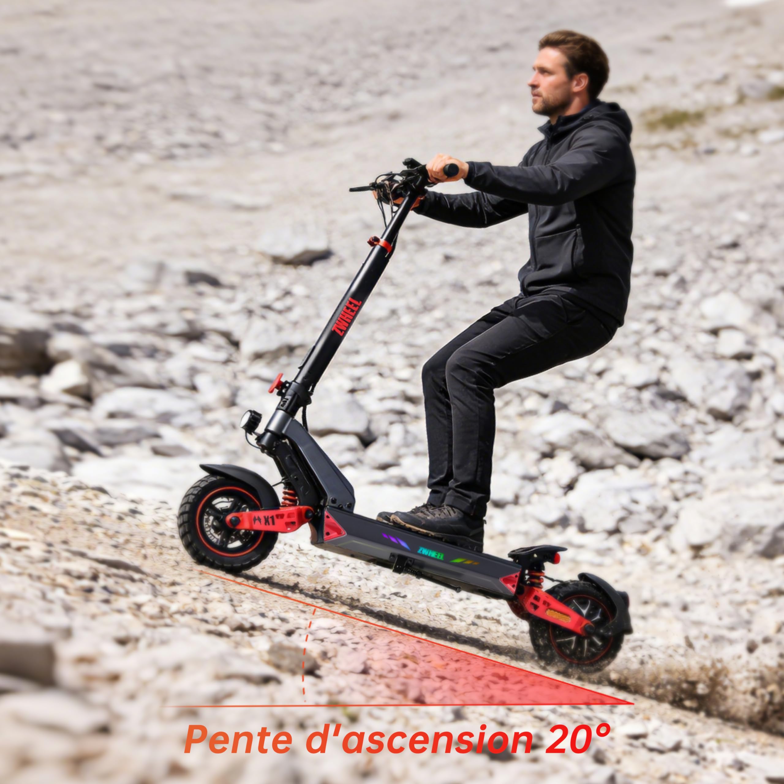 D3 Patinete Eléctrico Adulto Todo Terreno, Patinete con Batería 48V 15Ah de Gran Autonomía, Neumáticos de Vacío 10 Pulgadas, Doble Suspensión de Resorte & Frenos de Disco Fiable