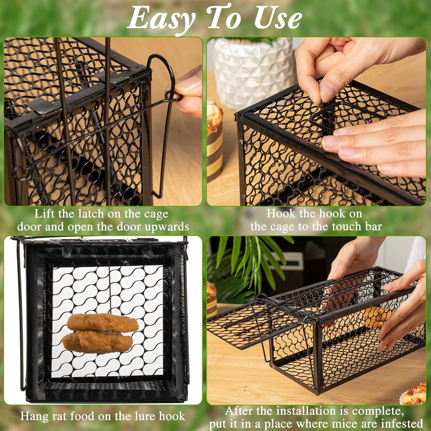 Qualirey 2 Pcs Humane Rat Trap Chipmunk Rodent Mouse Squirrel Trap 9.1 x 4.5 x 4.5 Inches Live Animal Mouse Voles Hamsters Live Cage Rat Cage for Mice Easy to Catch and Release (Black)