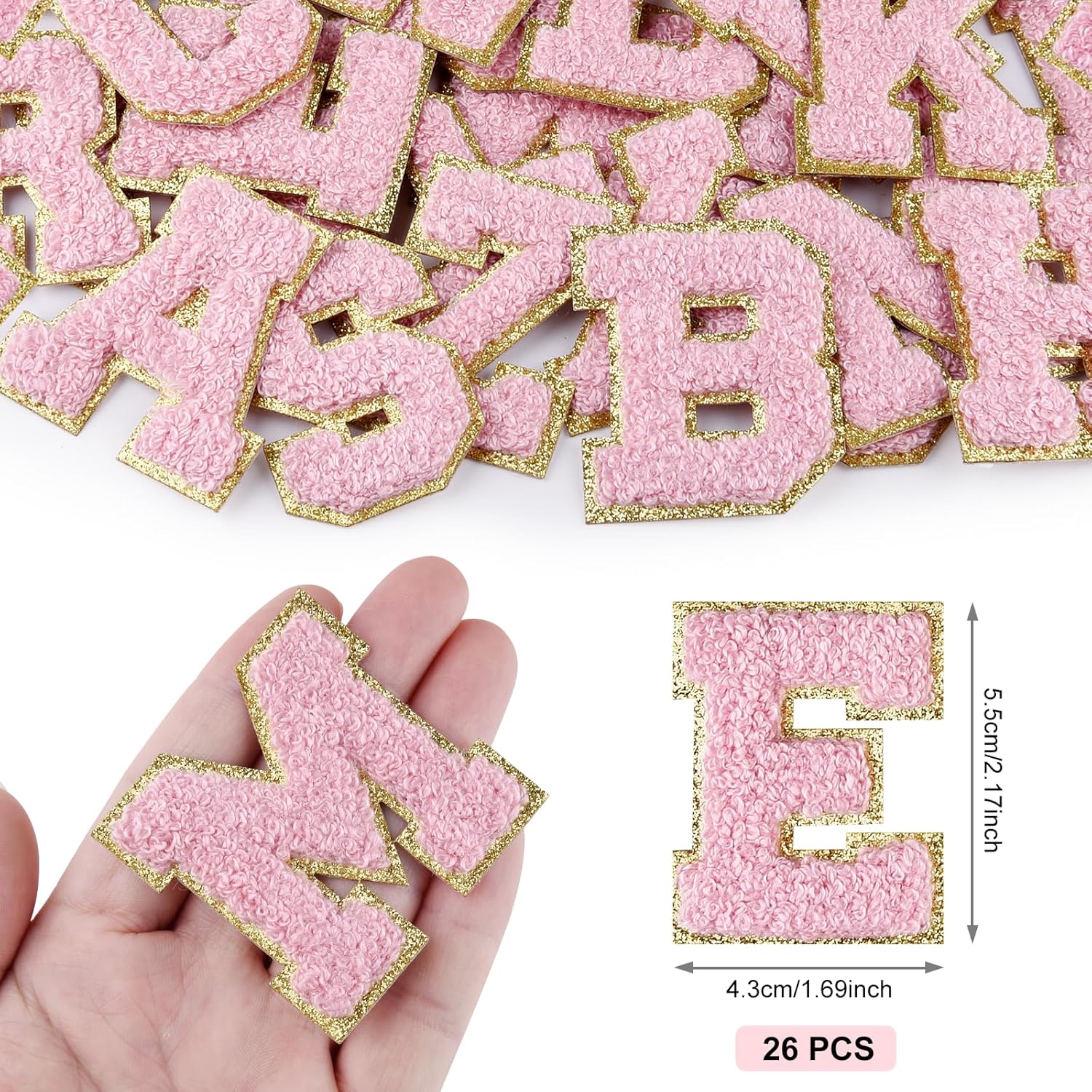Morcheiong 26Pcs Self Adhesive Chenille Letter Patches A-Z, Chenille Letters for DIY Clothing, Fabric, Shoes, Bags (Light Pink) - Image 2
