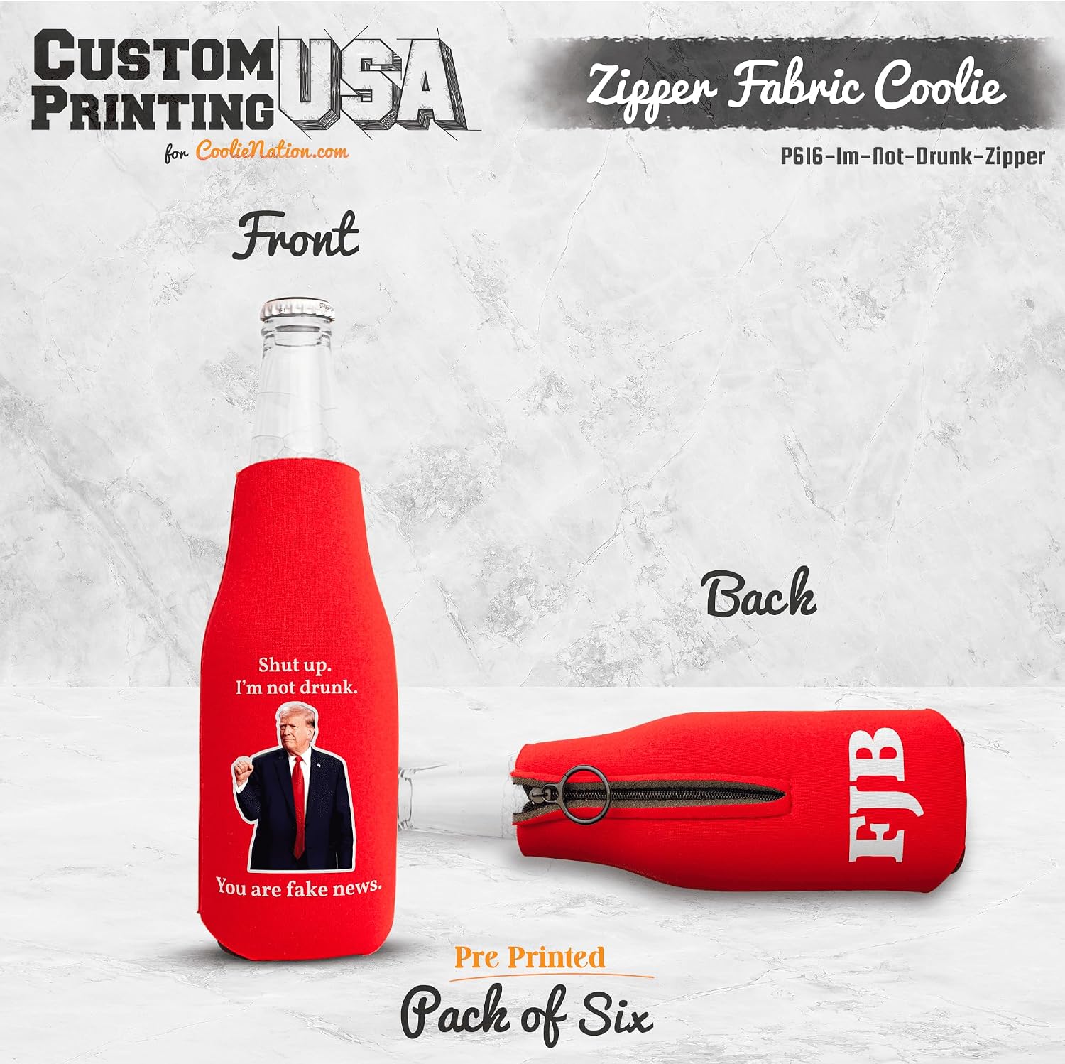 Generic 6 Pack of Bottle Coolies for Trump Fans I Fabric Bottle Sleeves I Donald Trump Bottle Huggers. Funny Trump Coolies. Full Color Beer Bottle Sleeves. Perfectly Sewed. USA printed., Red