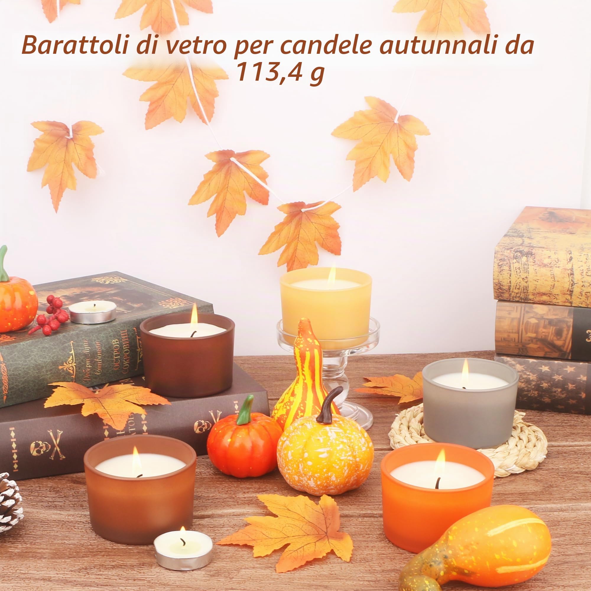 MILIVIXAY Confezione da 20 barattoli per candela autunnali, con coperchio e kit per la creazione, barattoli vuoti a bocca larga