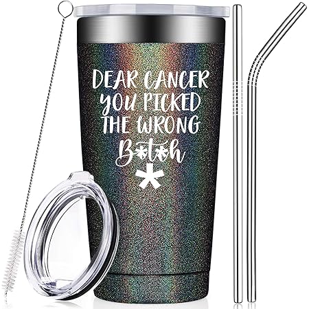 Cancer Gifts for Women - Breast Cancer Gifts - Breast Cancer Awareness, Ovarian, Chemotherapy Birthday Gifts for Cancer Patient - Tumbler Cup with Lid and Straw