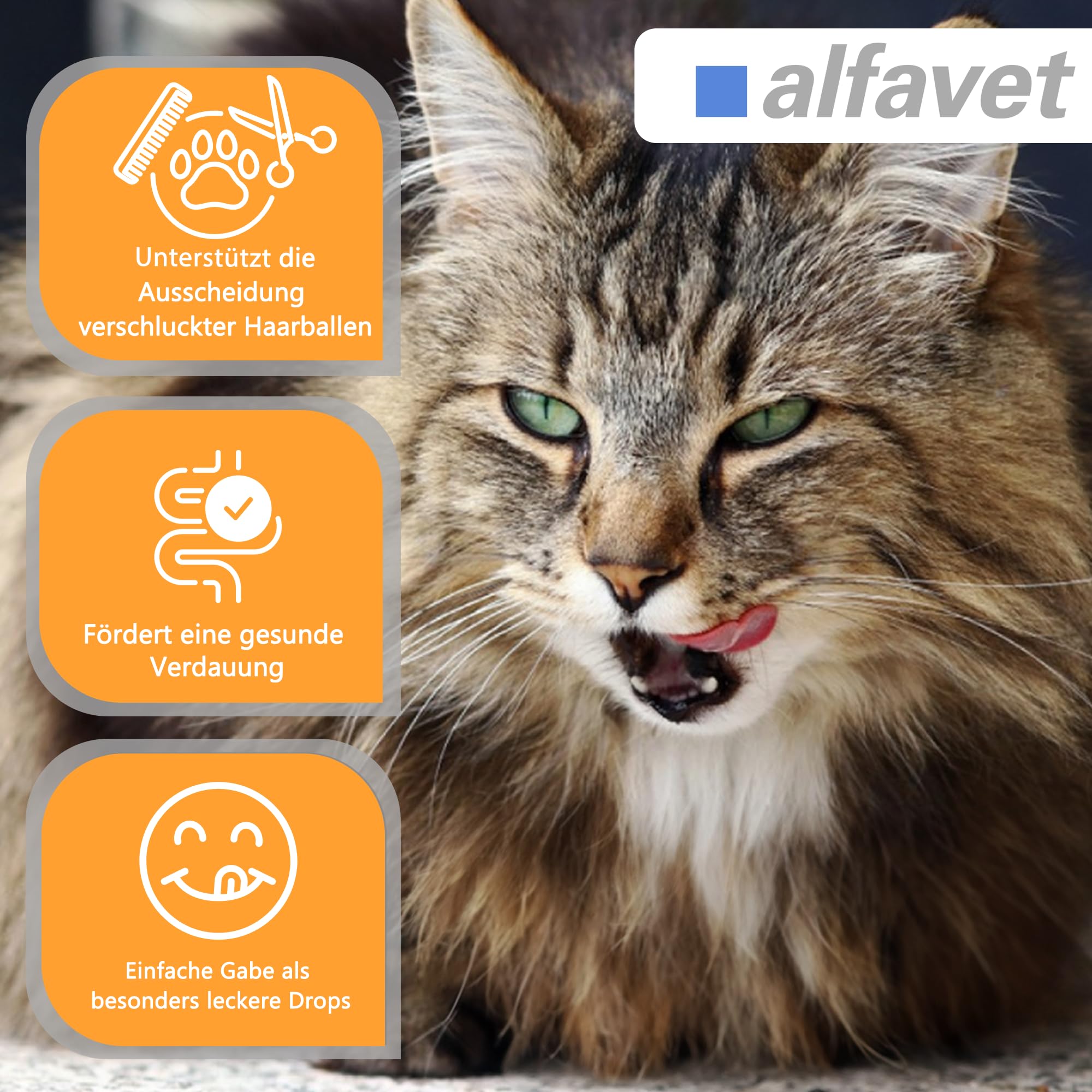 Alfavet FeliGum Hairball - Lot de 3 paquets de 40 g - Complément alimentaire pour chat - Aide à lutter contre la formation de boules de poils - Gouttes à mâcher très savoureuses et douces