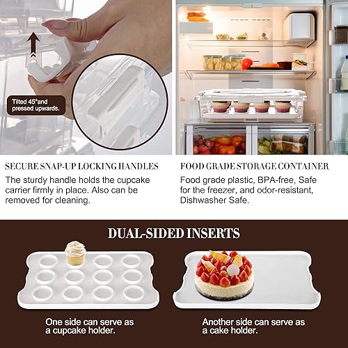 Miniatura 4 de ARC - Soporte para cupcakes de 3 niveles (blanco) - Soporte para cupcakes y contenedor de transporte de pasteles que tiene capacidad para hasta 36